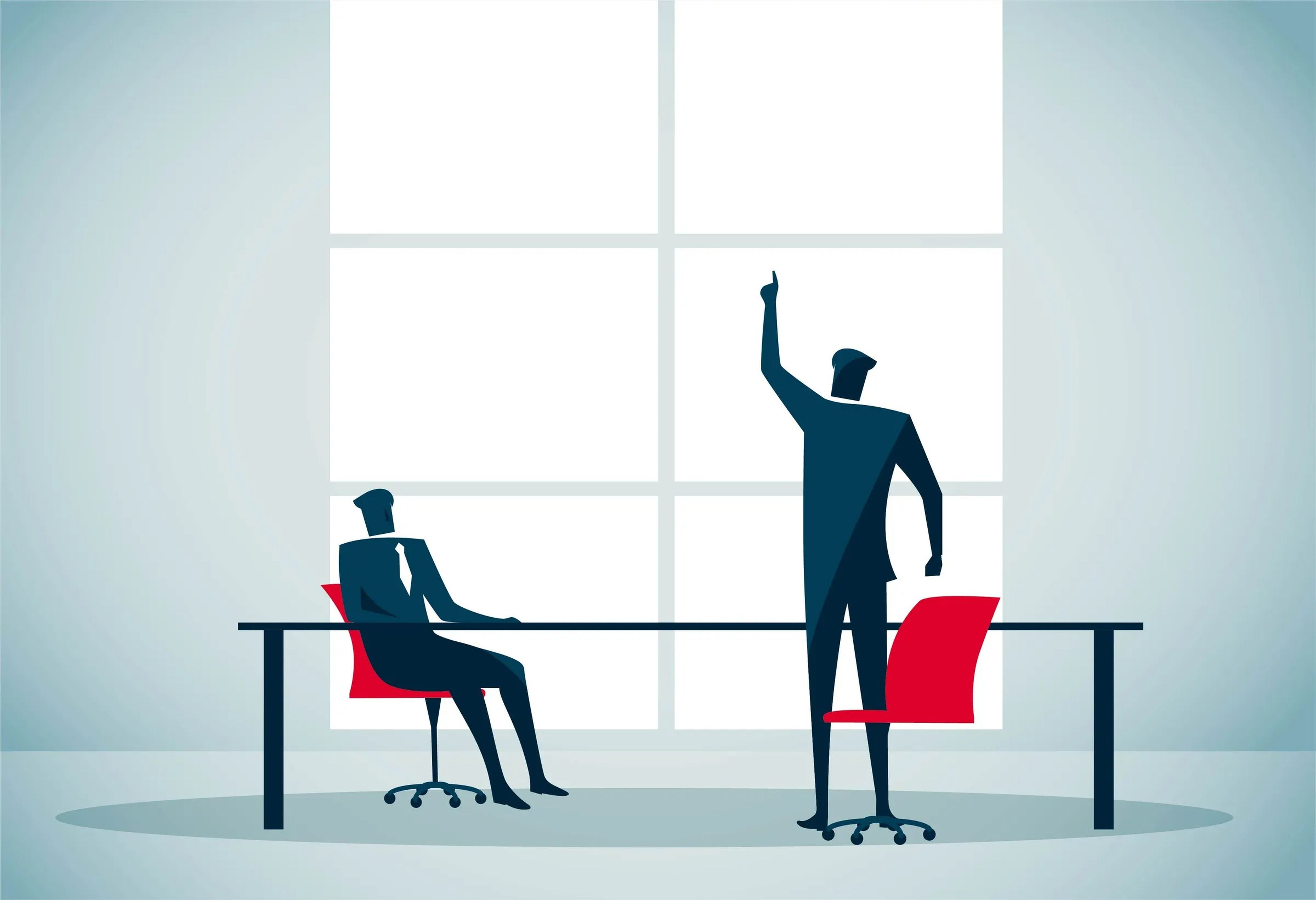 Illustration of a person talking to another in a meeting room