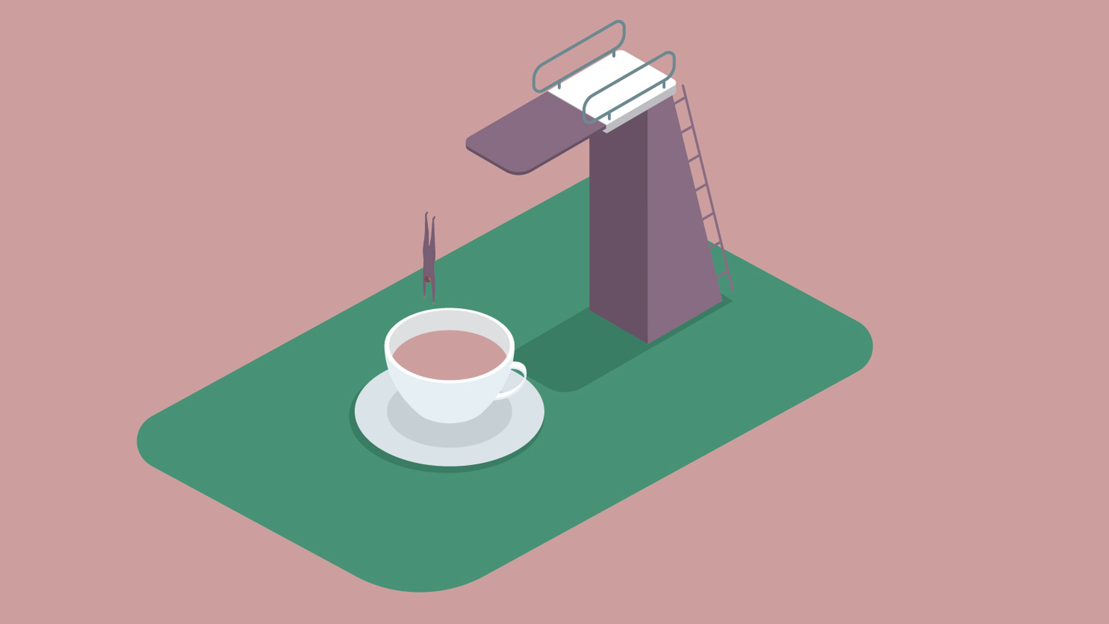 Ilustración con un café y un trampolín