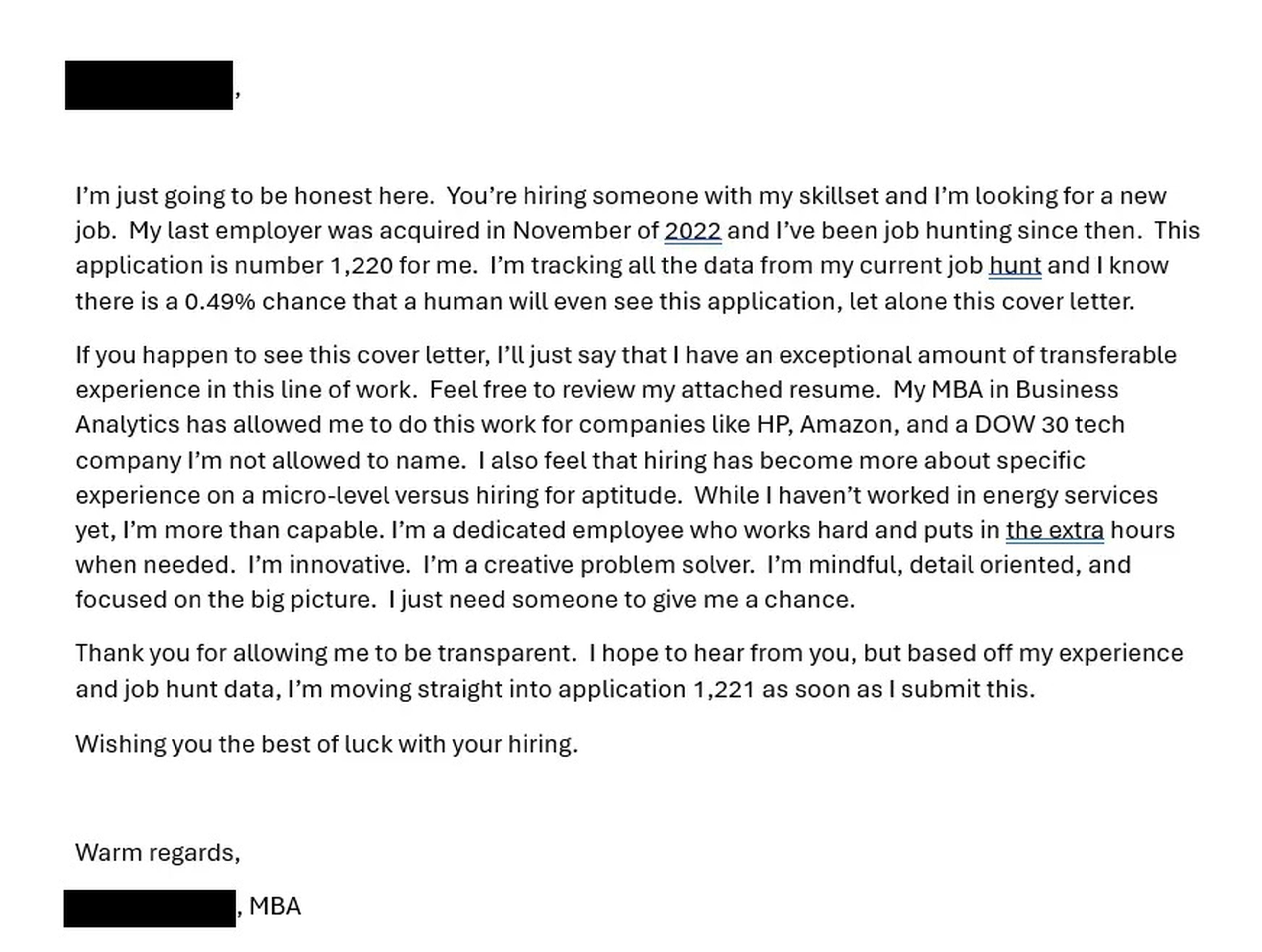 A cover letter submitted by  that he says is no-nonsense.Kevin Cash