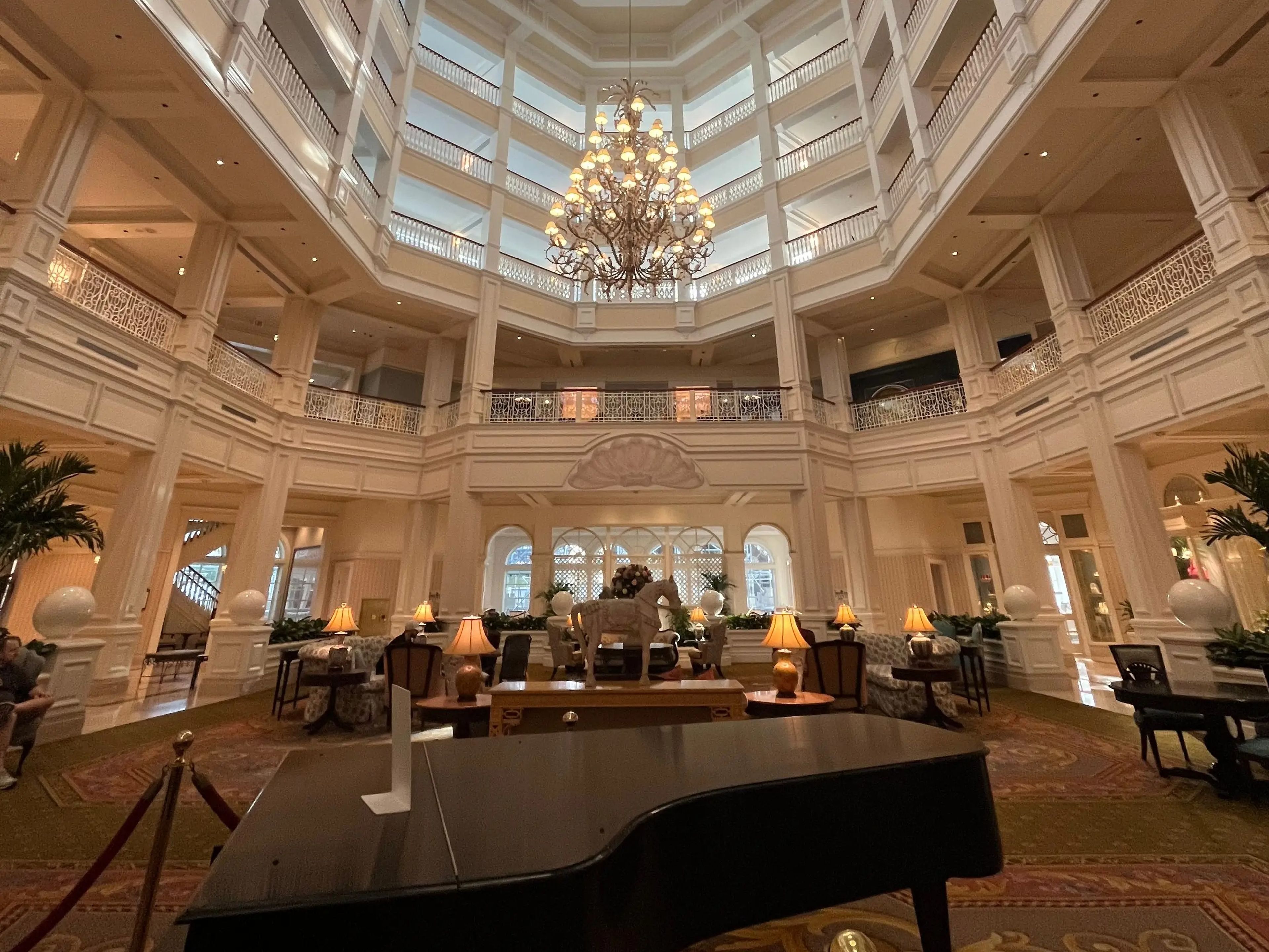 interior shot of the lobby inside the grand floridian resort at disney world