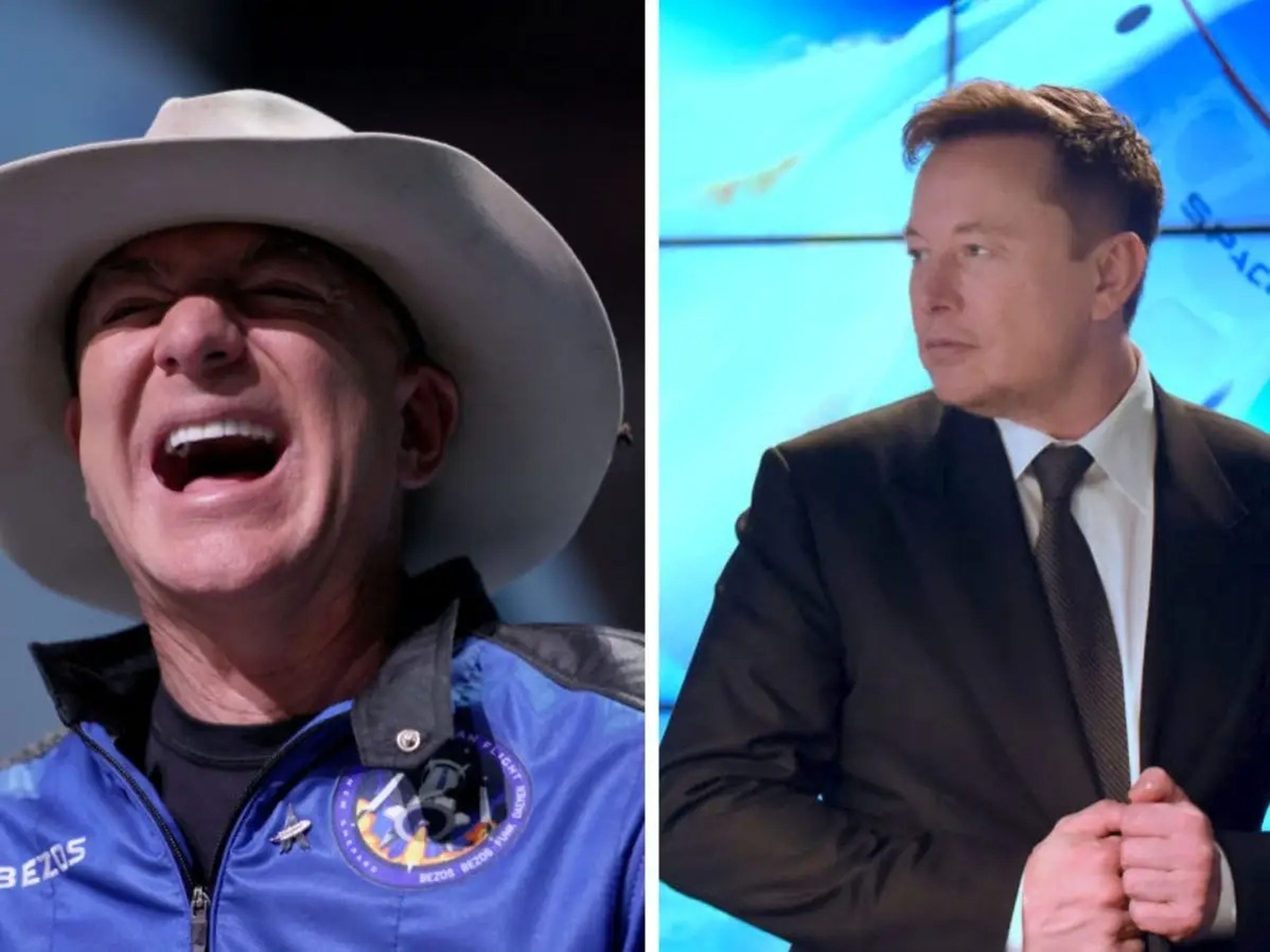 Jeff Bezos (izquierda), fundador de Blue Origin, y Elon Musk, fundador de SpaceX.