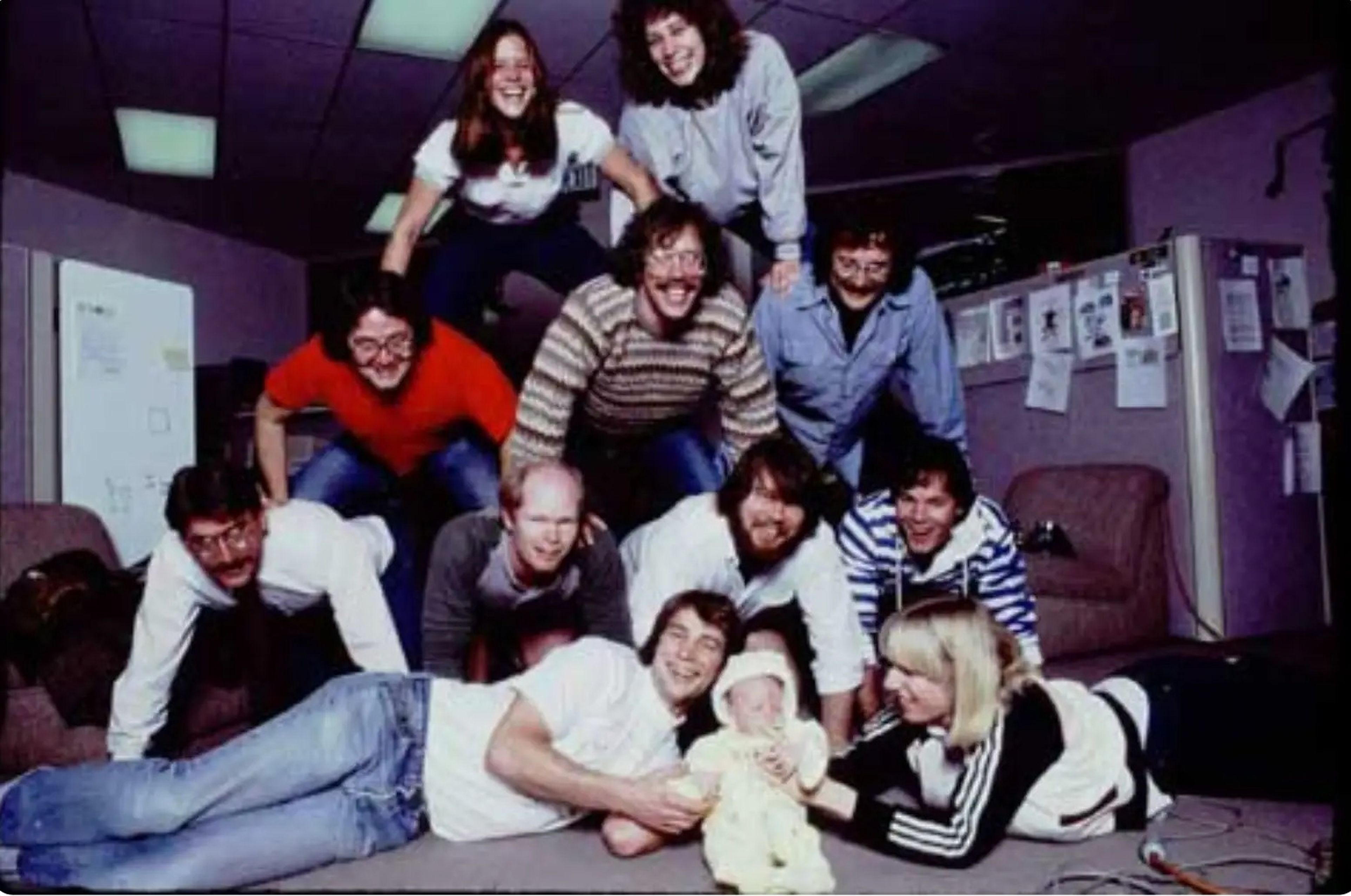 Macintosh software team photographed in January 1984 for a Rolling Stone article.