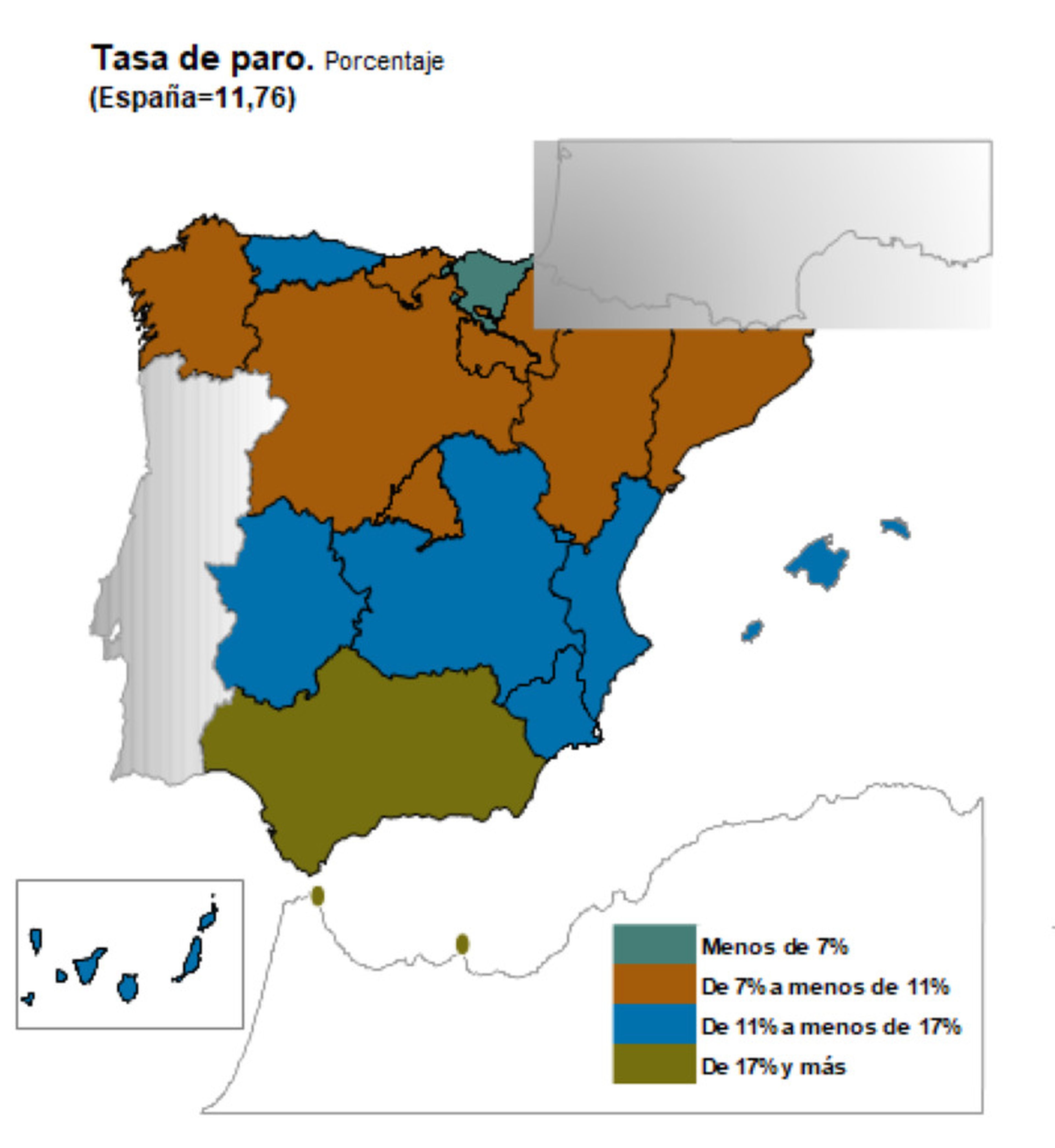 Tasa de paro en España, por comunidades autónomas: EPA 4T 2023.
