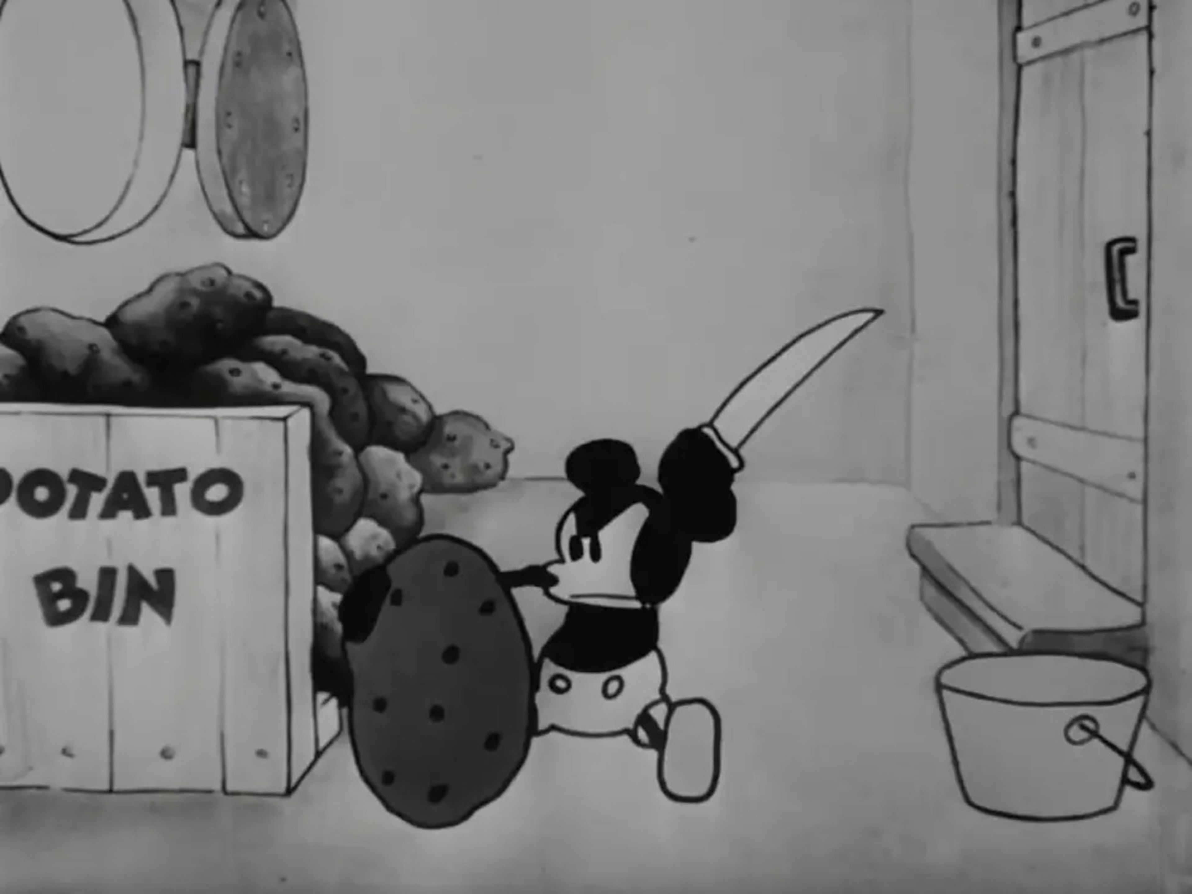 Una captura de pantalla del corto de animación El barco de vapor de Willie.