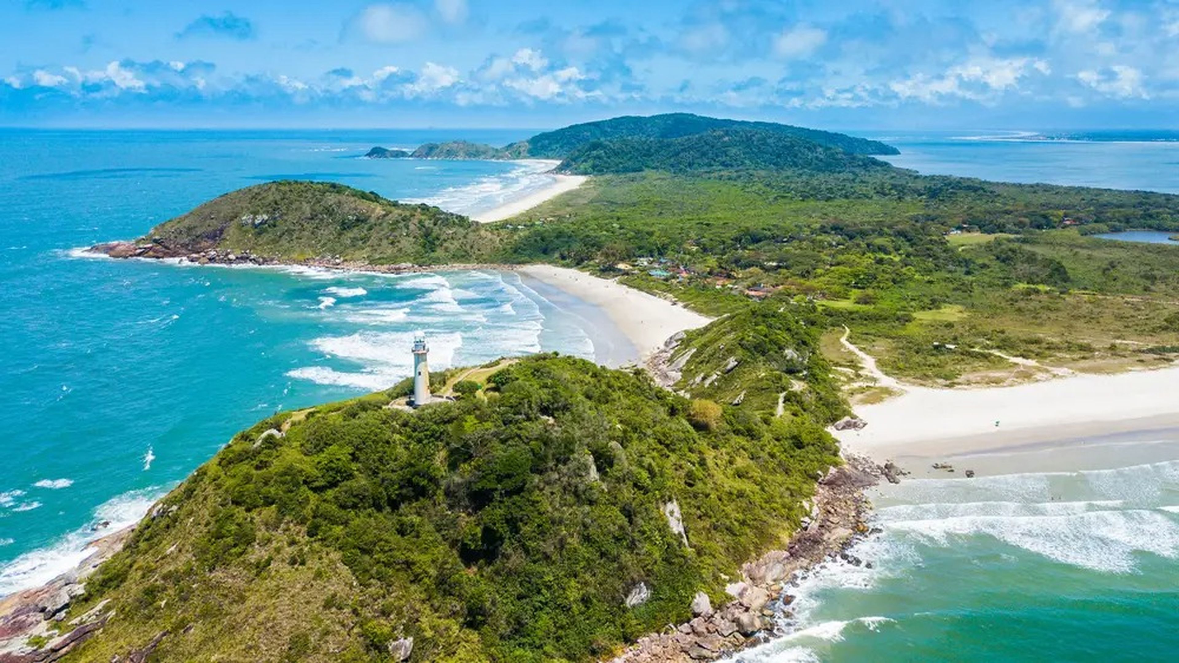 Panoramic aerial view of Ilha do Mel and its beaches