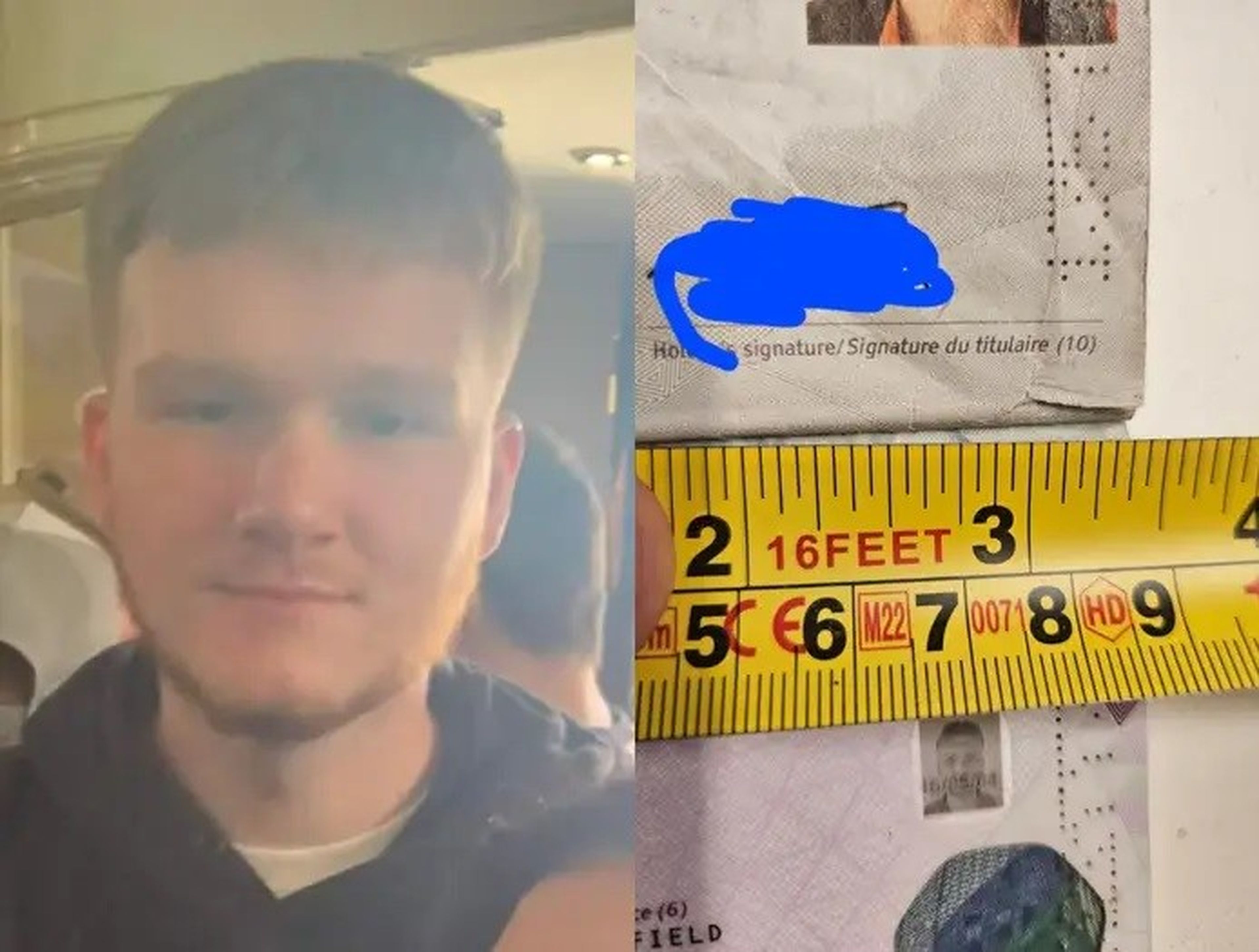 Una imagen de Jake Burton y el desgarro en su pasaporte.