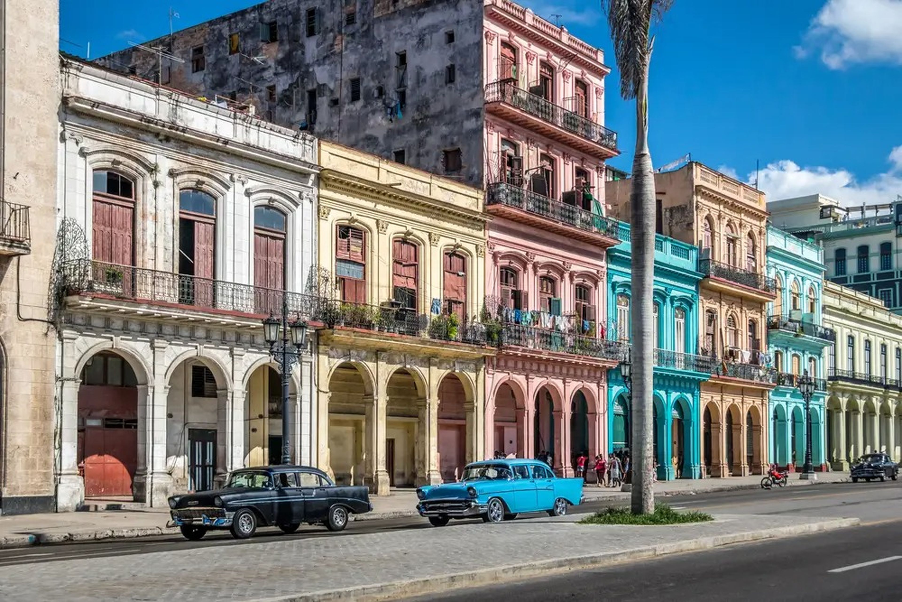 A strip of colorful buildings in Havana, Cuba