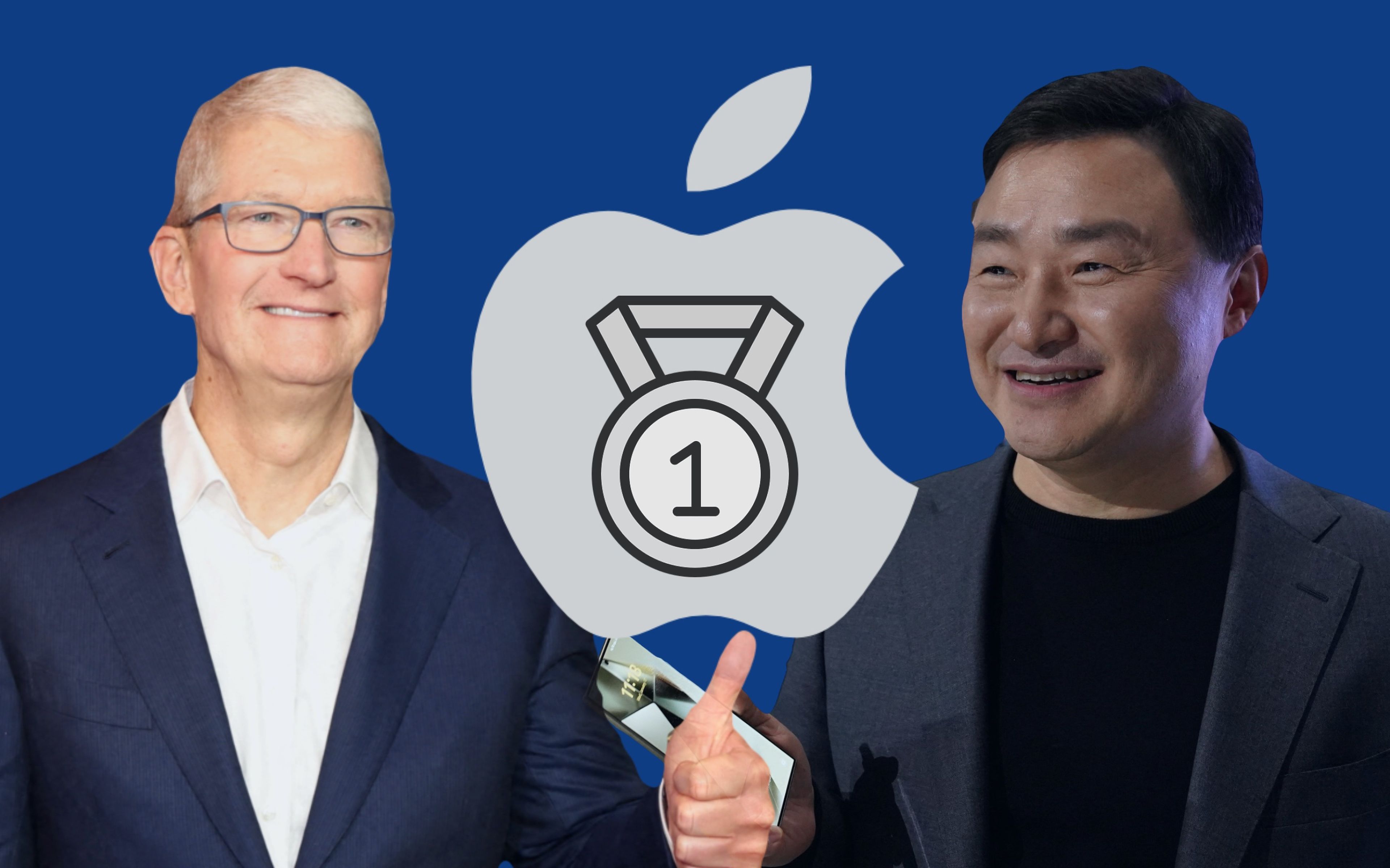 Tim Cook, CEO de Apple (izquierda) y TM Roh, presidente de la división MX de Samsung Electronics (derecha)