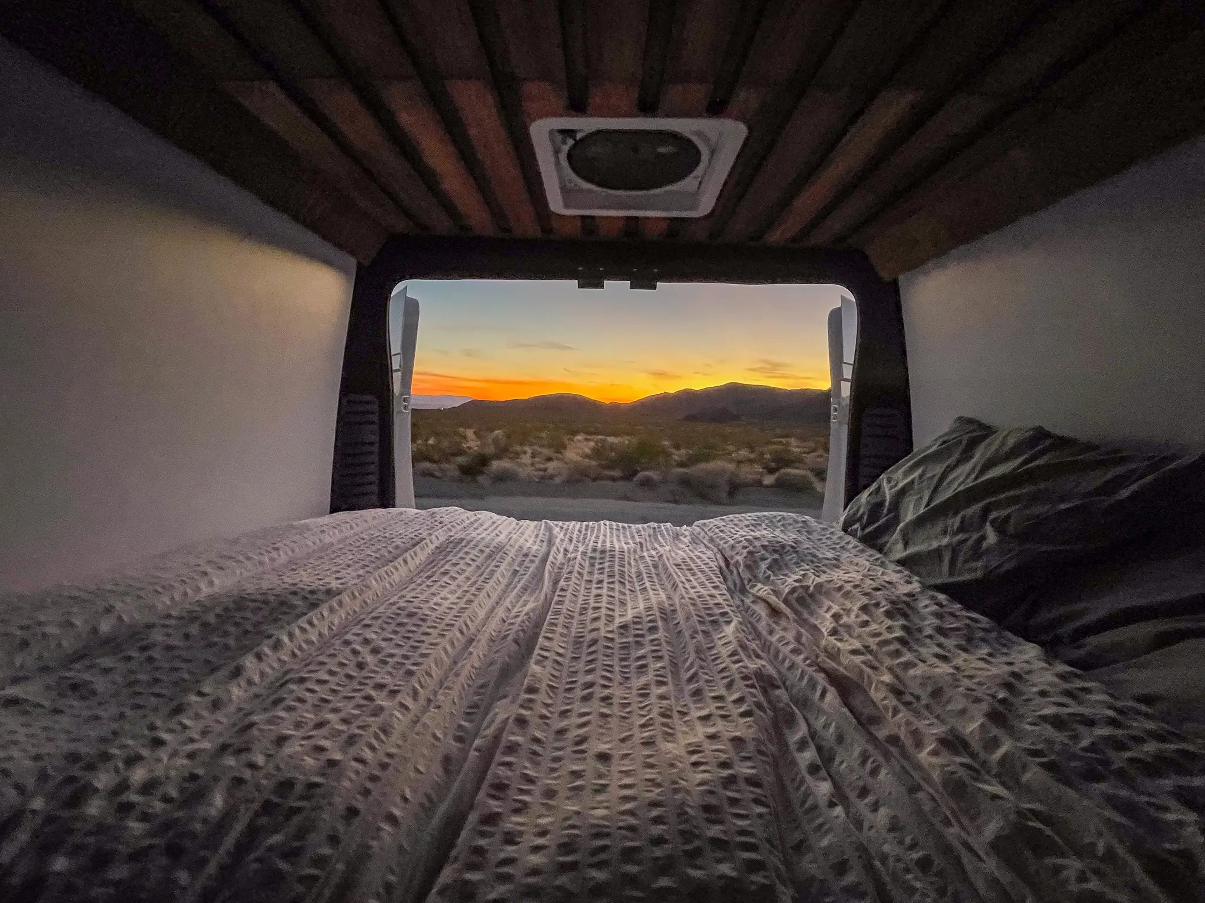 A view of a sunset in the author's van.