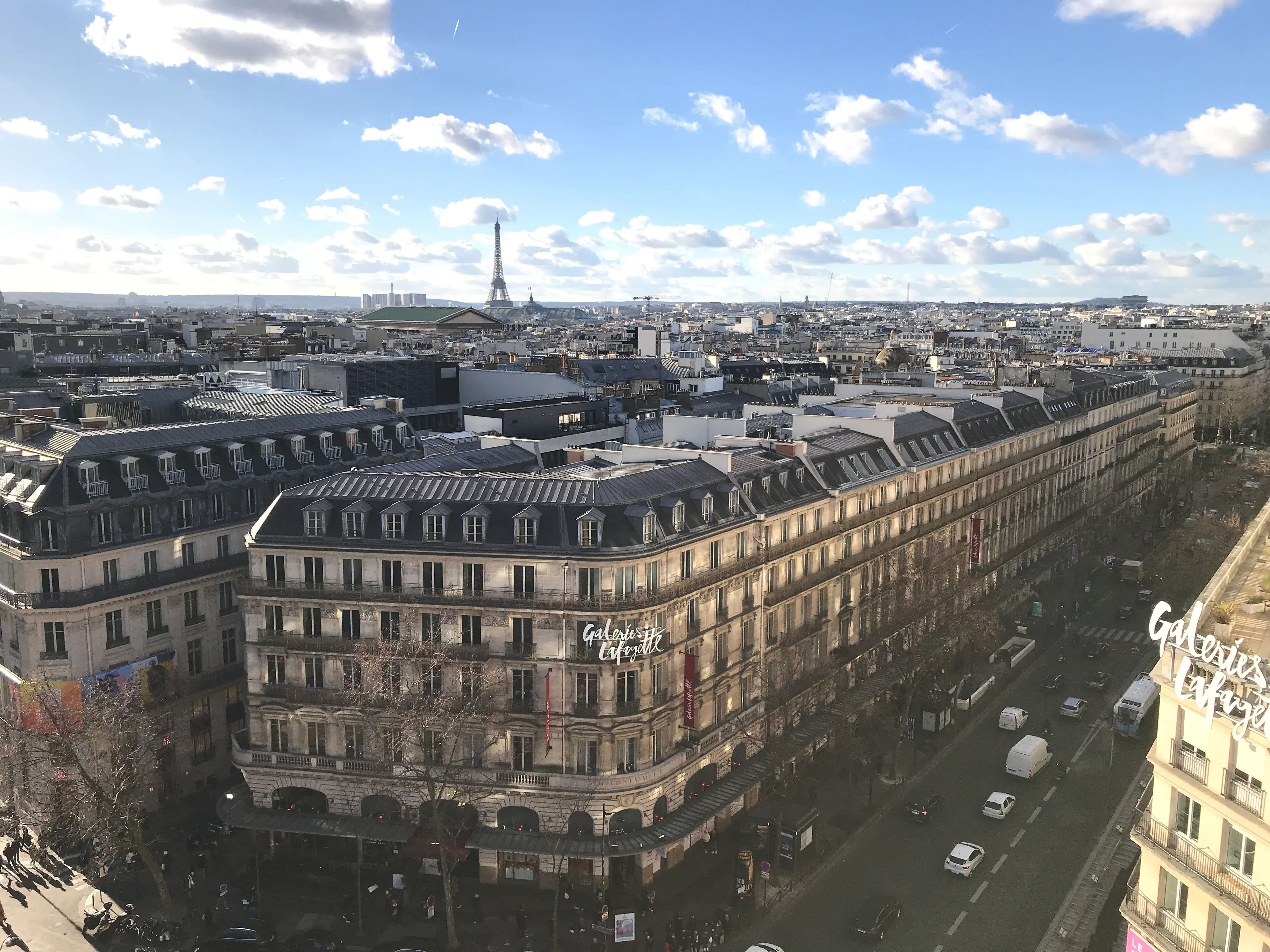 view of the top of Galeries Lafayette Haussman La Coupole in paris