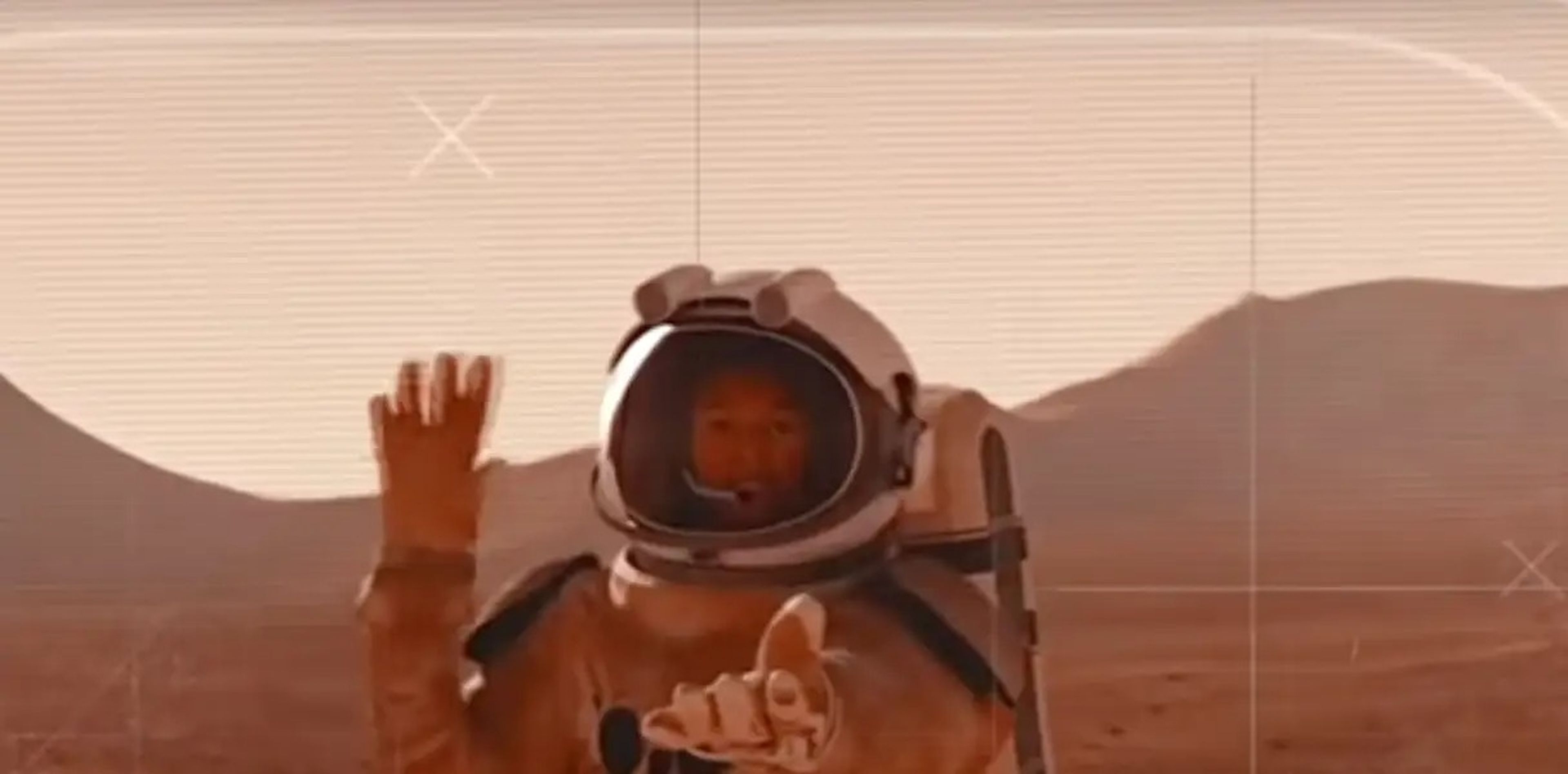 A picture of an astronaut broadcasting from Mars.