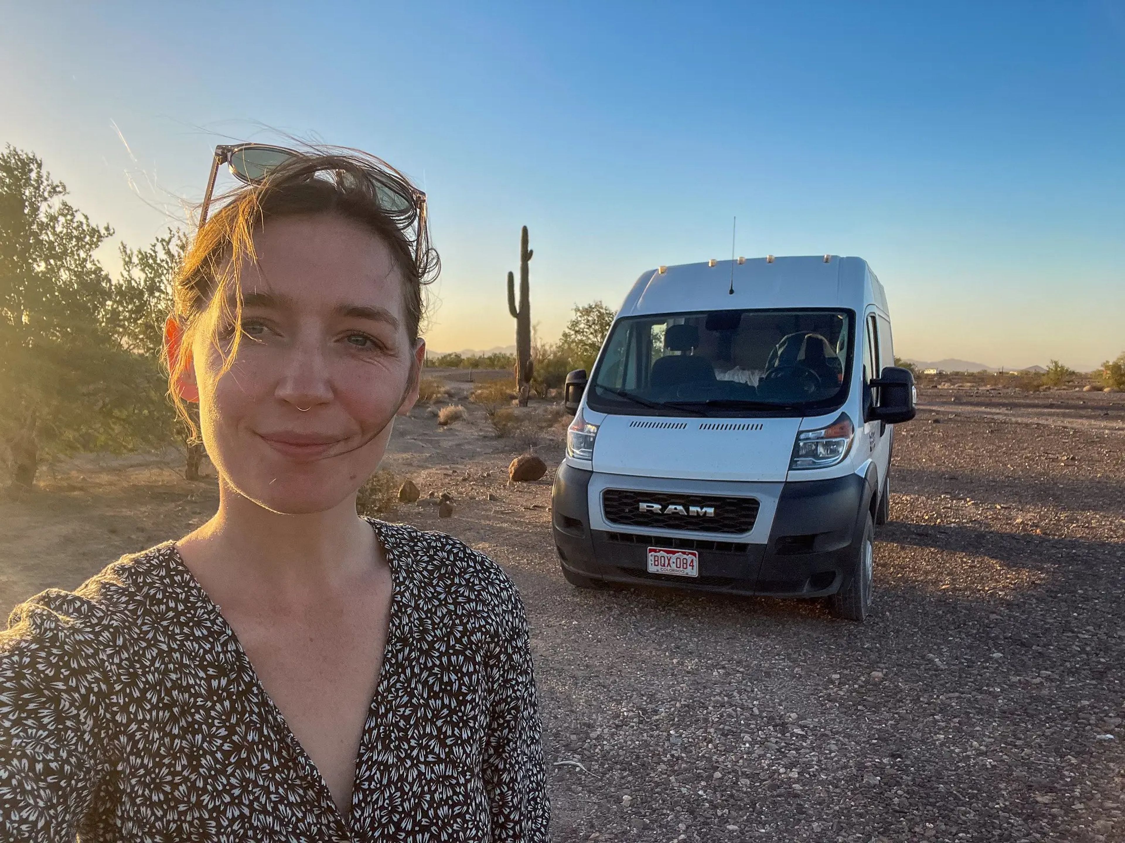 The author outside her van in Quartzite, Arizona.