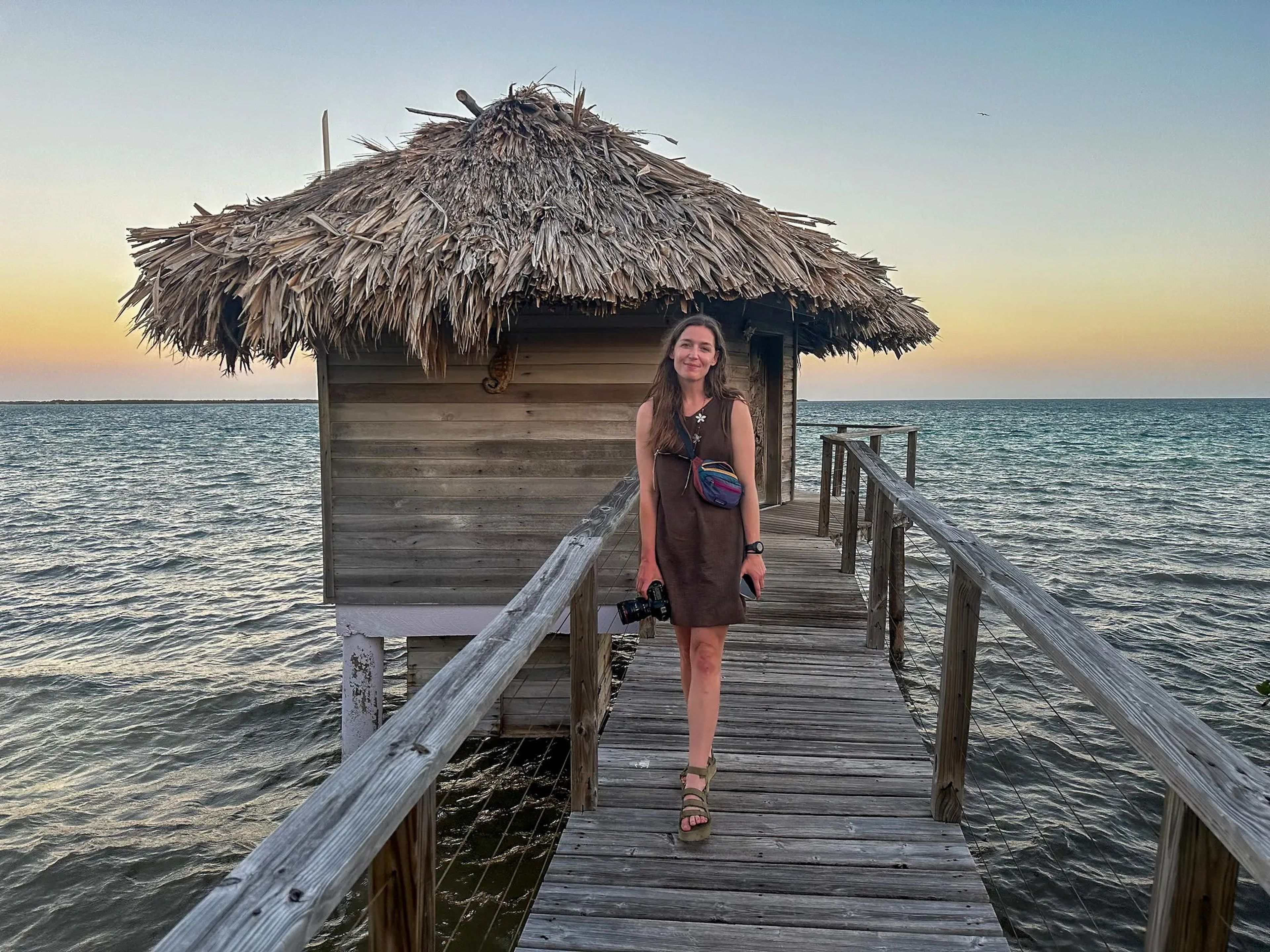 The author at the Thatch Caye resort in Belize.