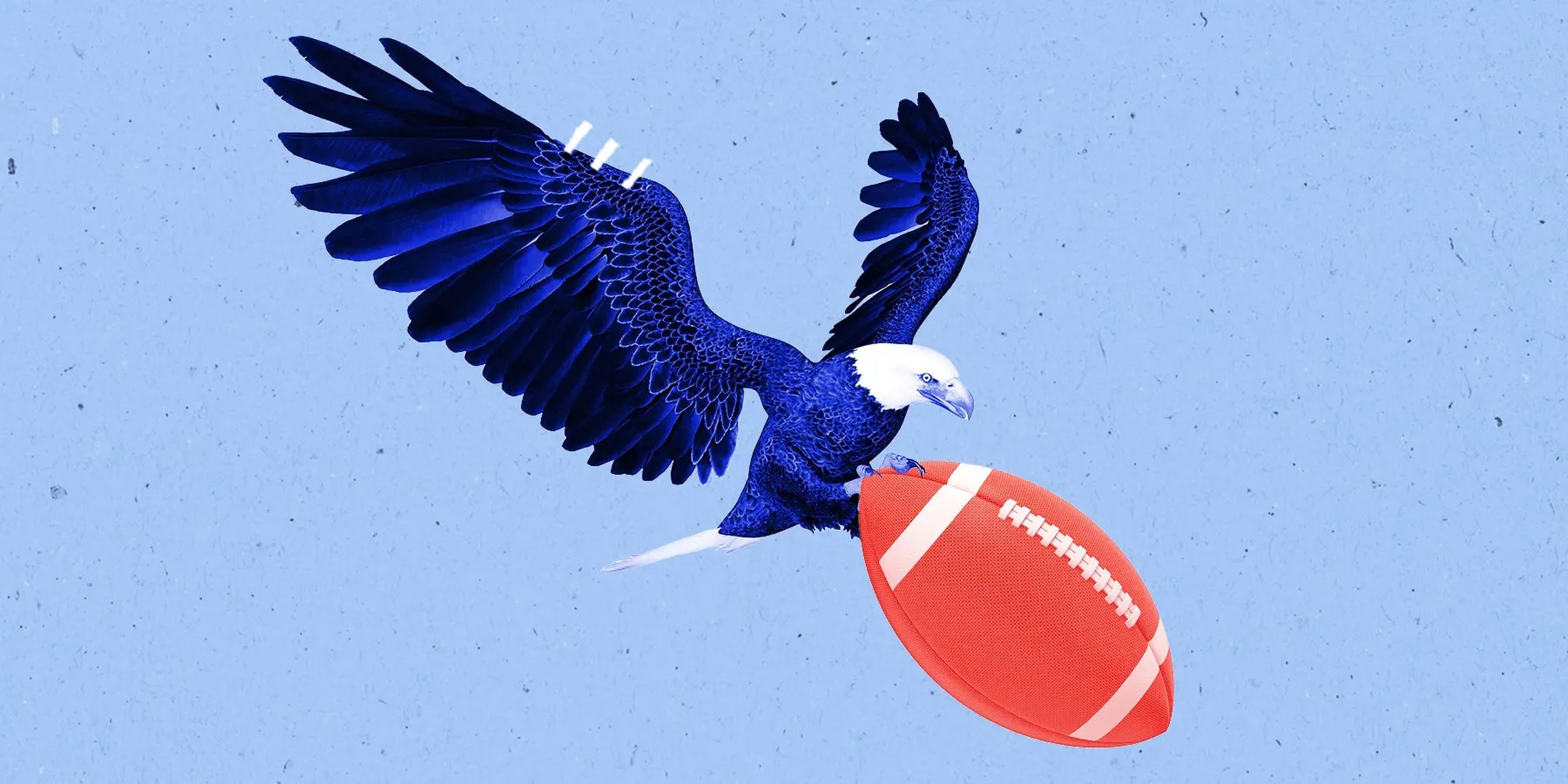 A bald eagle holding a football