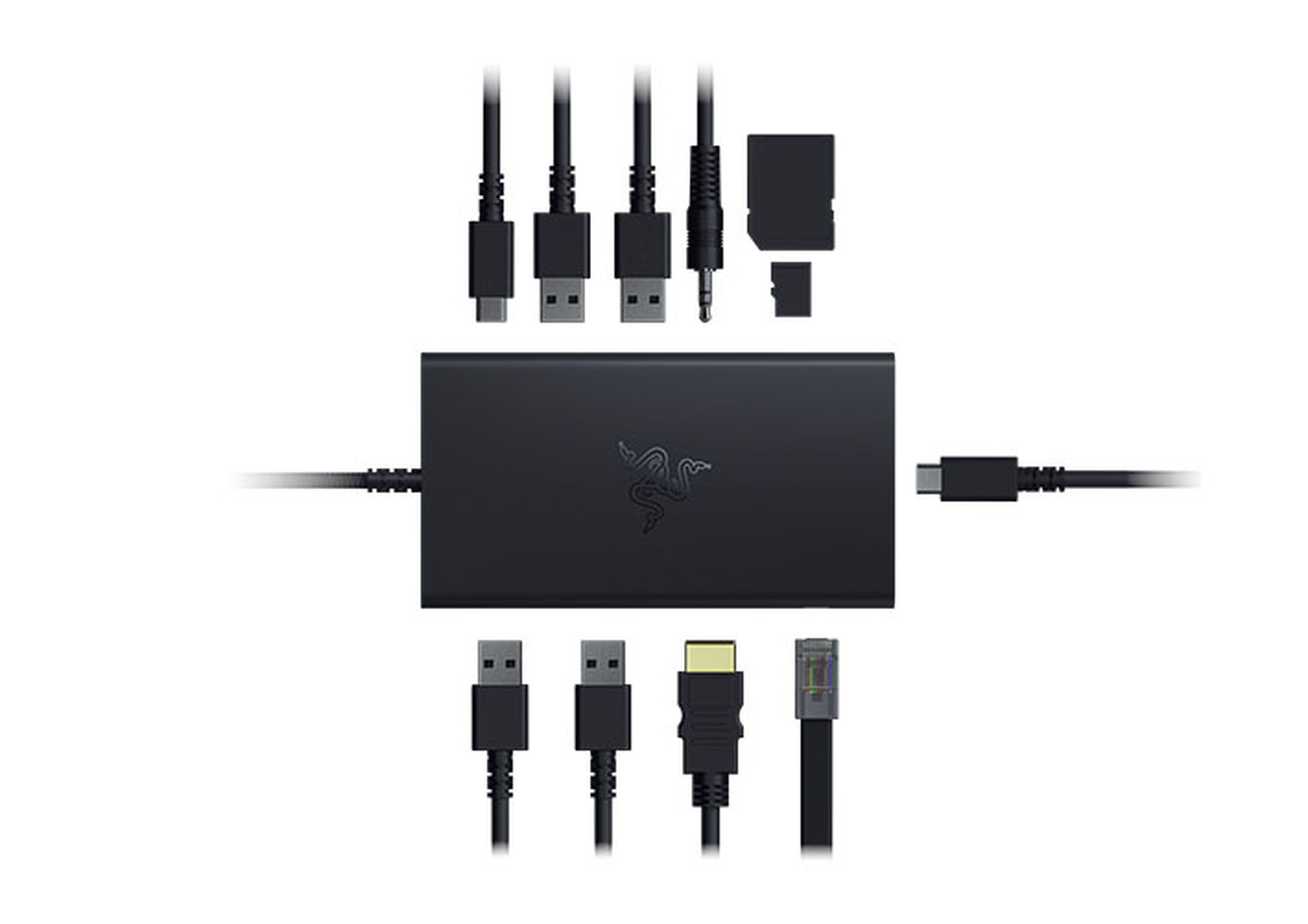 Esta base USB cuenta con una variedad de puertos y ranuras para tarjetas y conector de audio