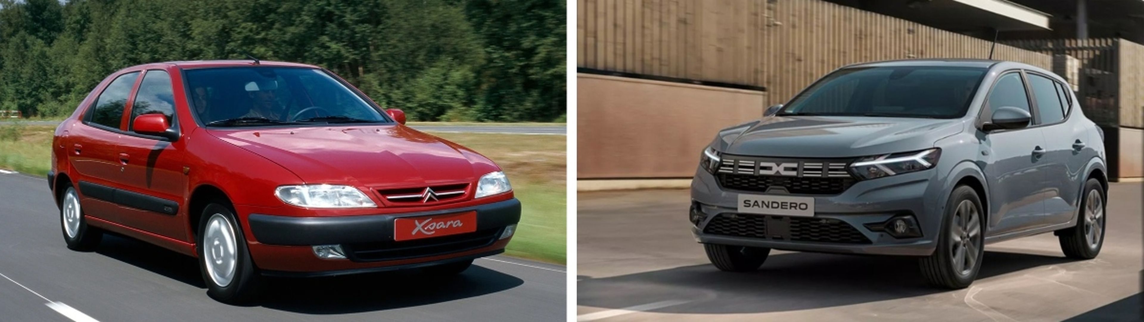 Una comparación entre un Citroën Xsara (izquierda) y un Dacia Sandero (derecha).