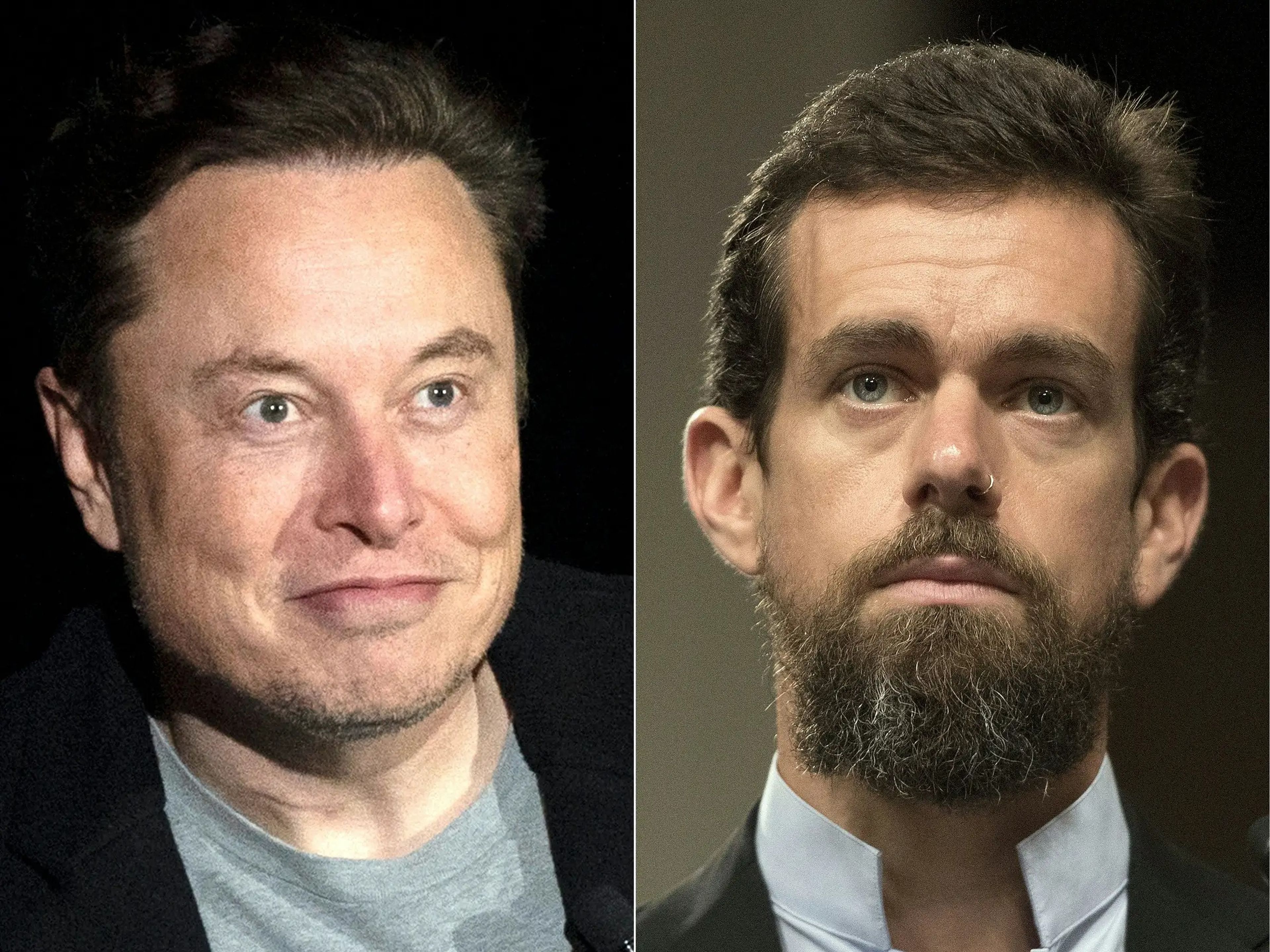 Elon Musk (izquierda), exdirector ejecutivo y actual dueño de X (Twitter), y Jack Dorsey, antiguo CEO y cofundador de la red social.