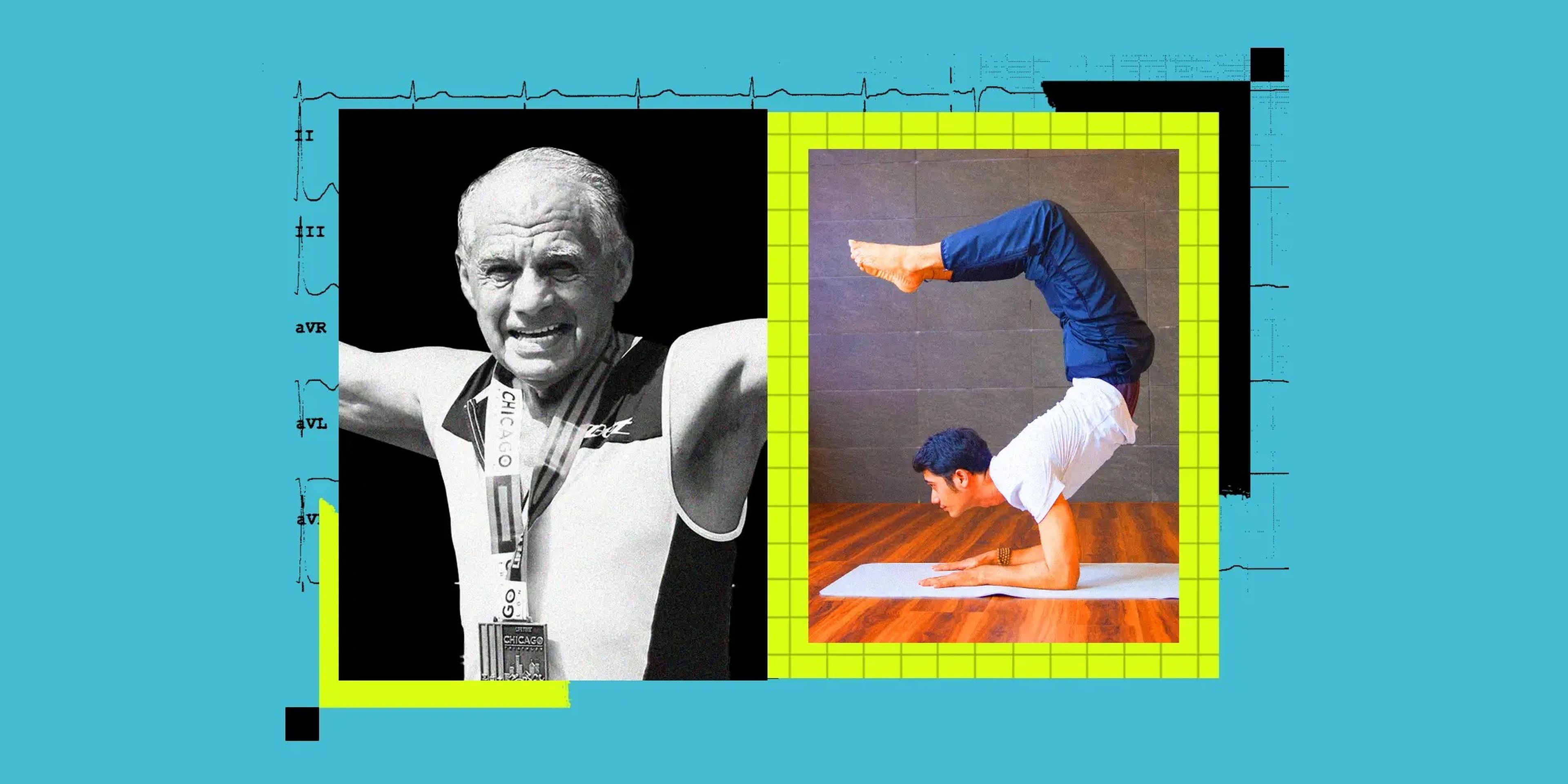 Dr Joseph Maroon photo collage with man doing yoga