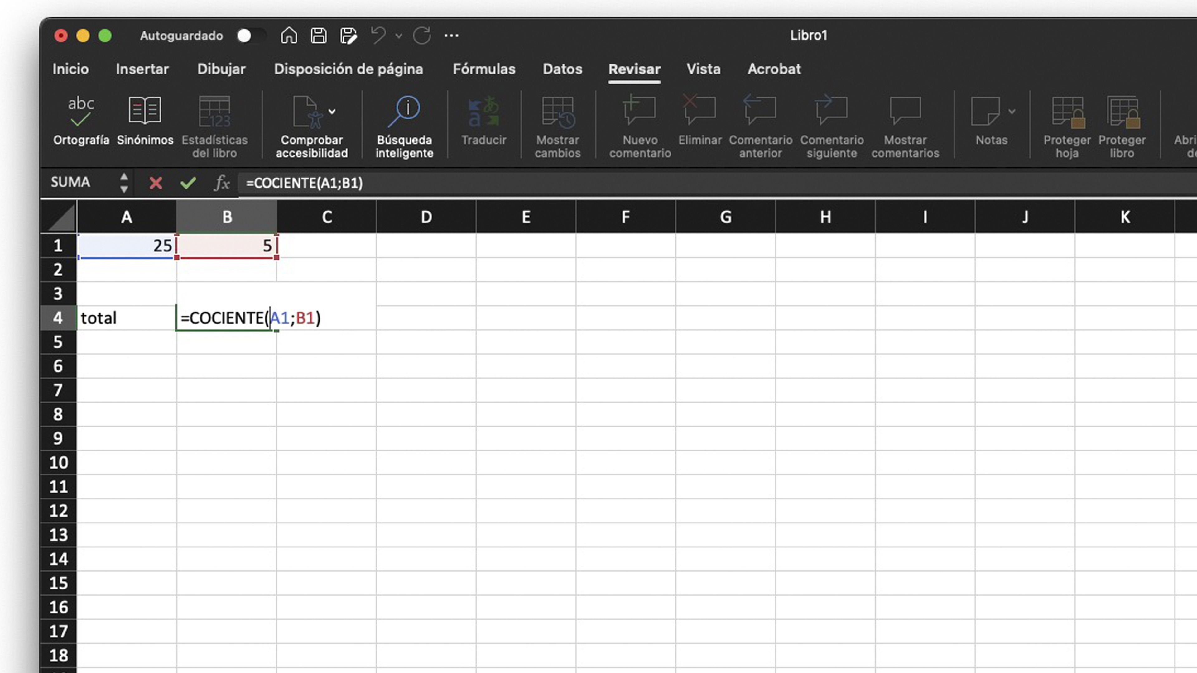 Función COCIENTE en Excel