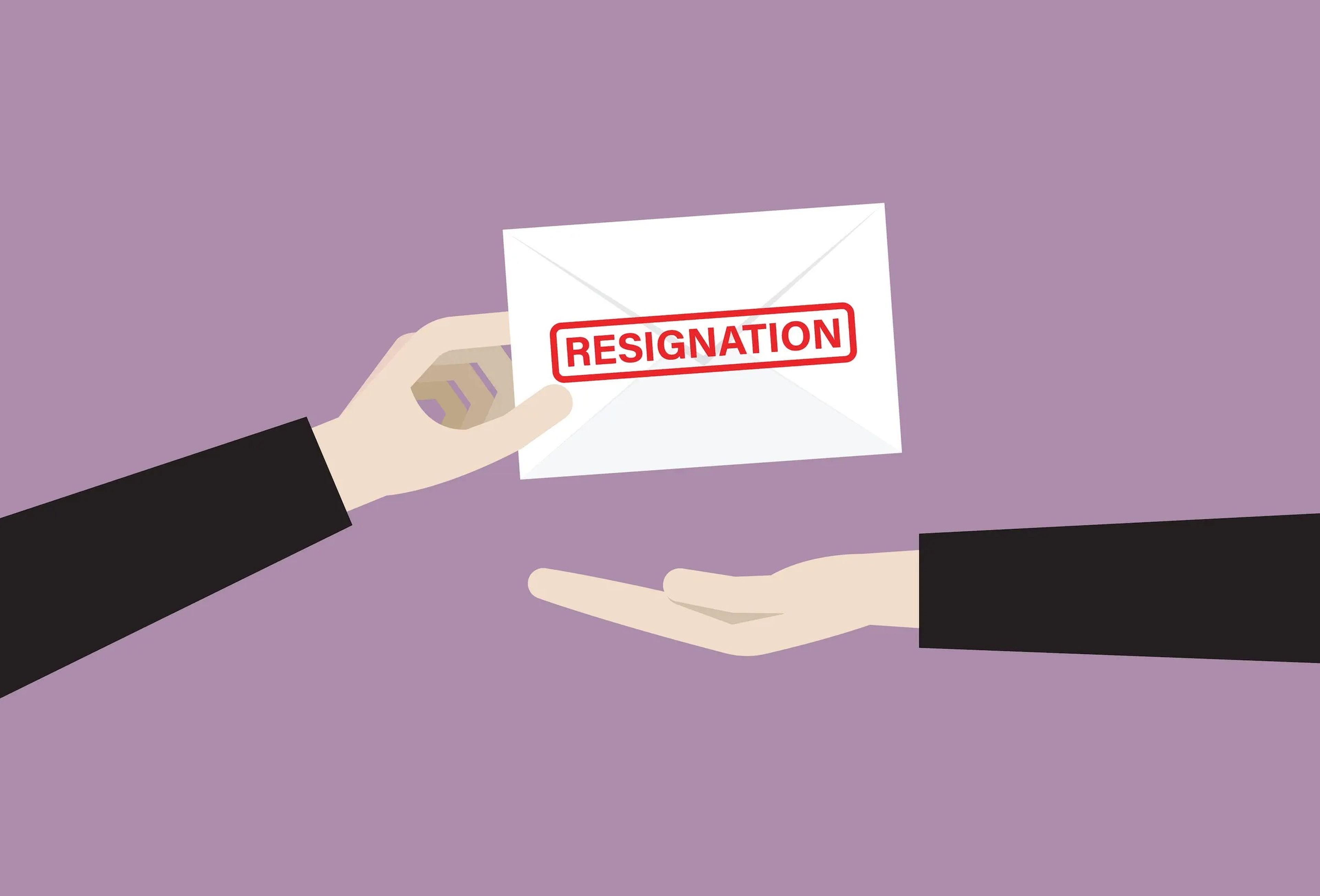 An illustration of an envelope stamped with the term "resignation"
