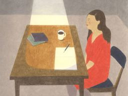 Illustration of a woman sitting alone at a table.