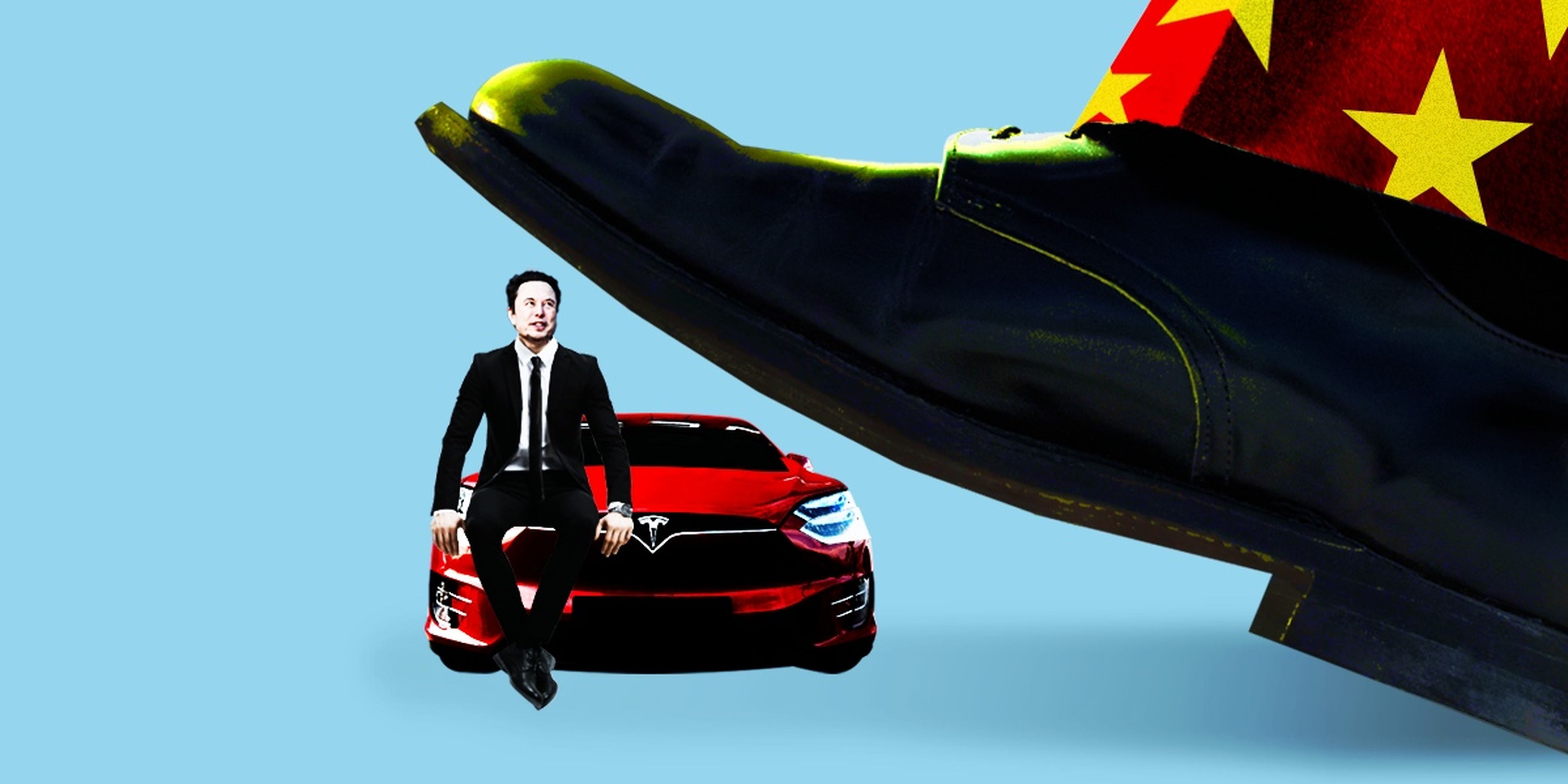 Ilustración China coche eléctrico vs Tesla Musk