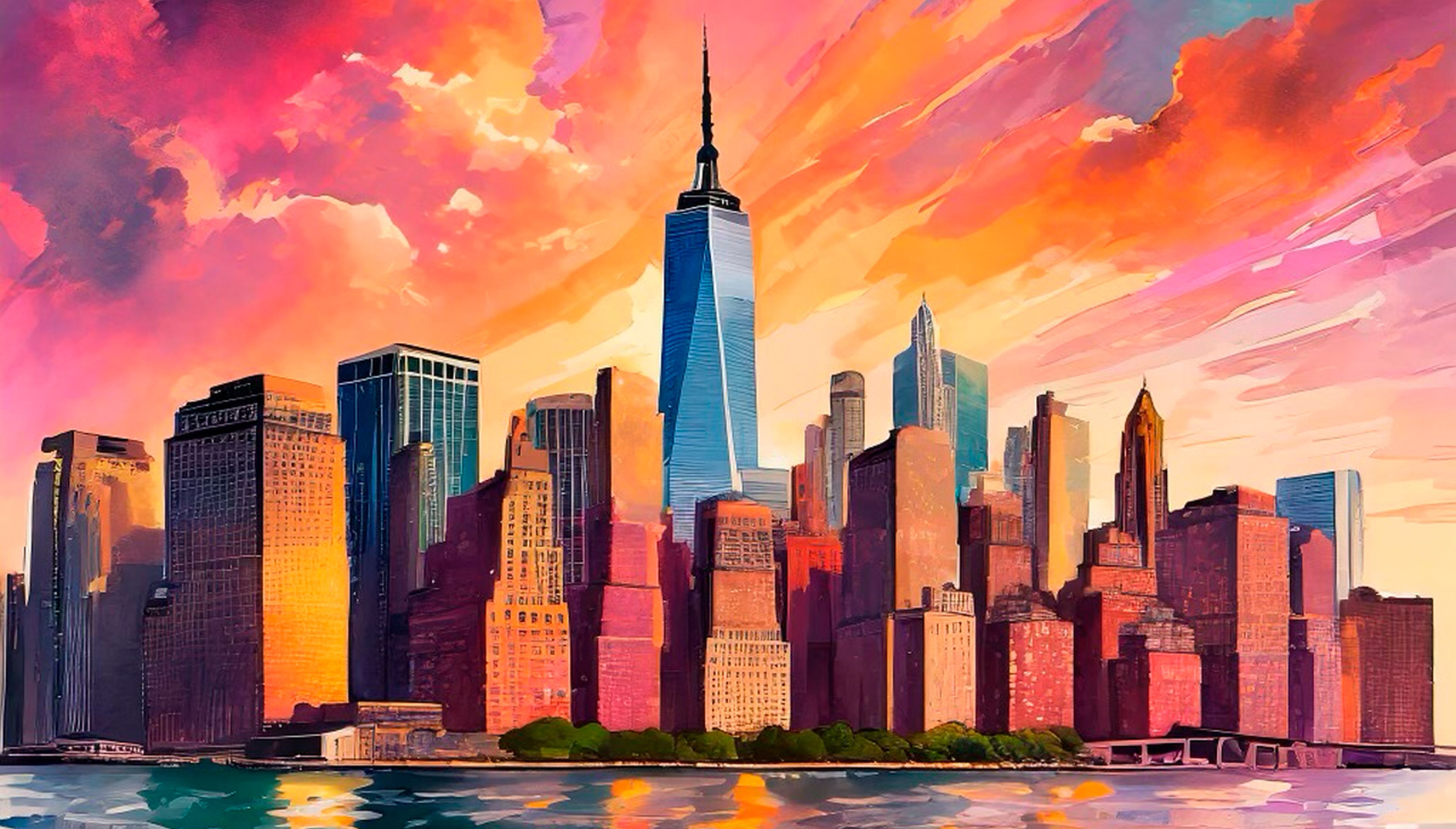 Imagen de la ciudad de Nueva York generada por inteligencia artificial por la creadora Manasi Arya con Adobe.
