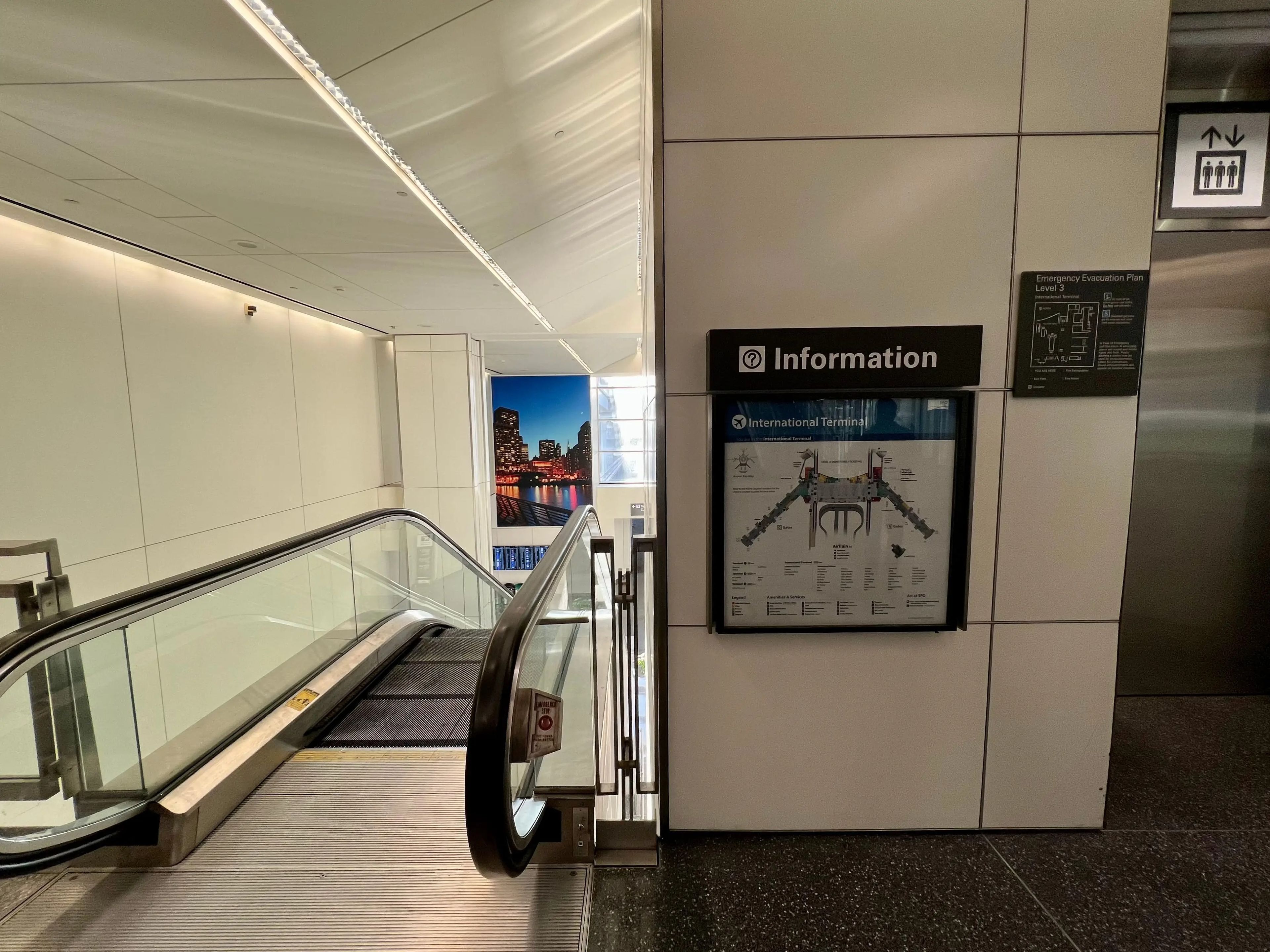 information map and escalator at san francisco international airport