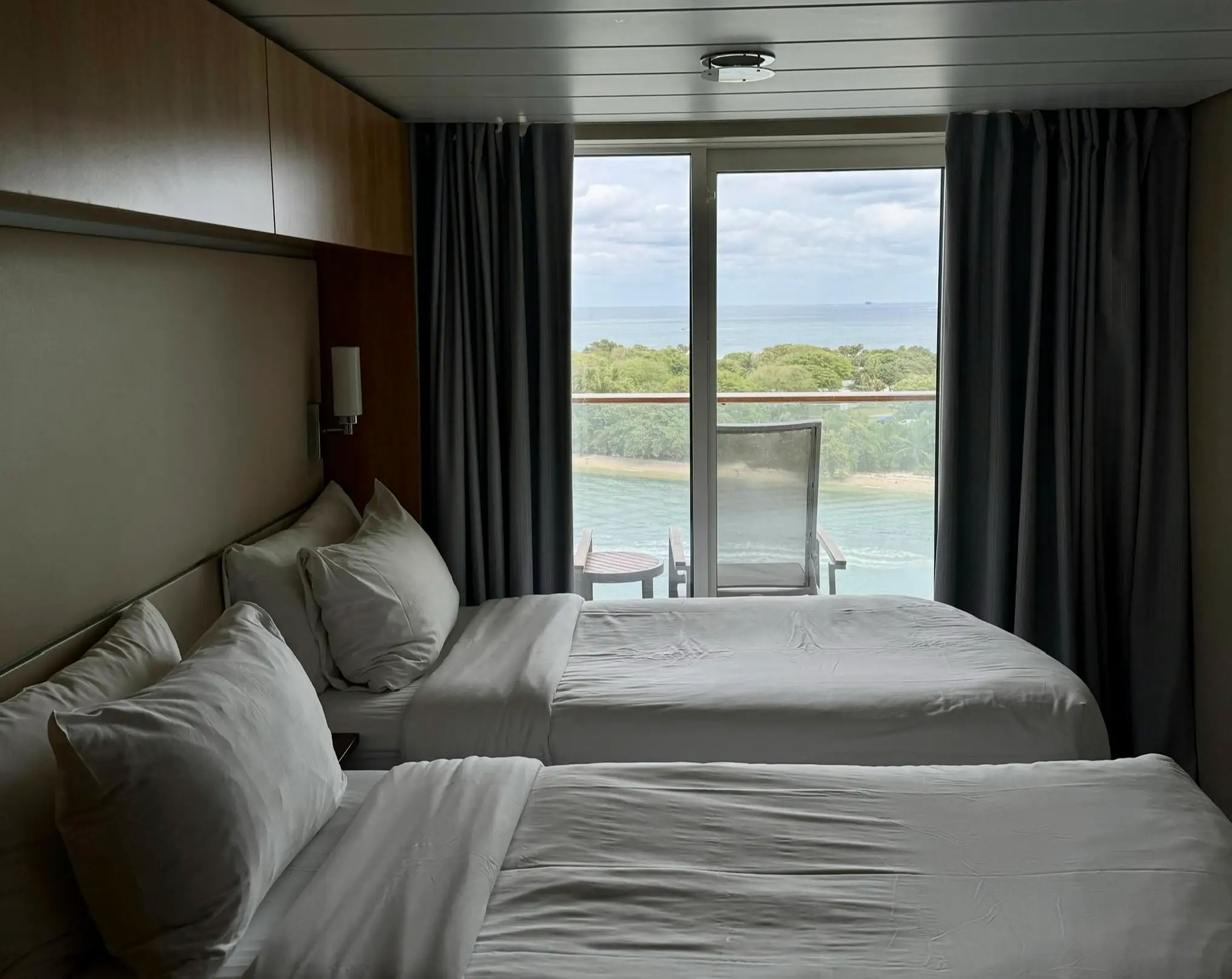 interior shot of a cruise cabin with a veranda