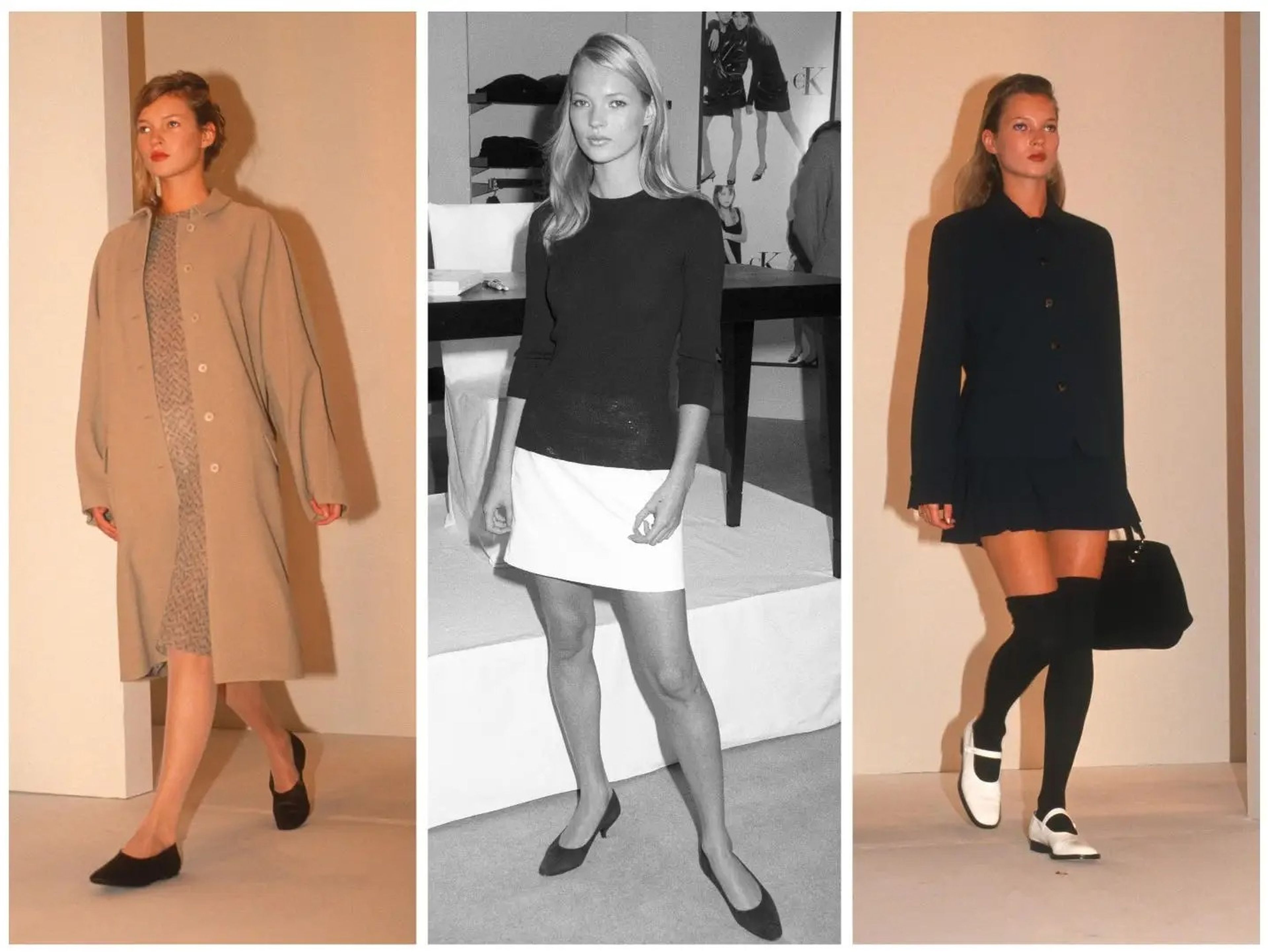 Kate Moss en una serie de looks de moda de Calvin Klein.