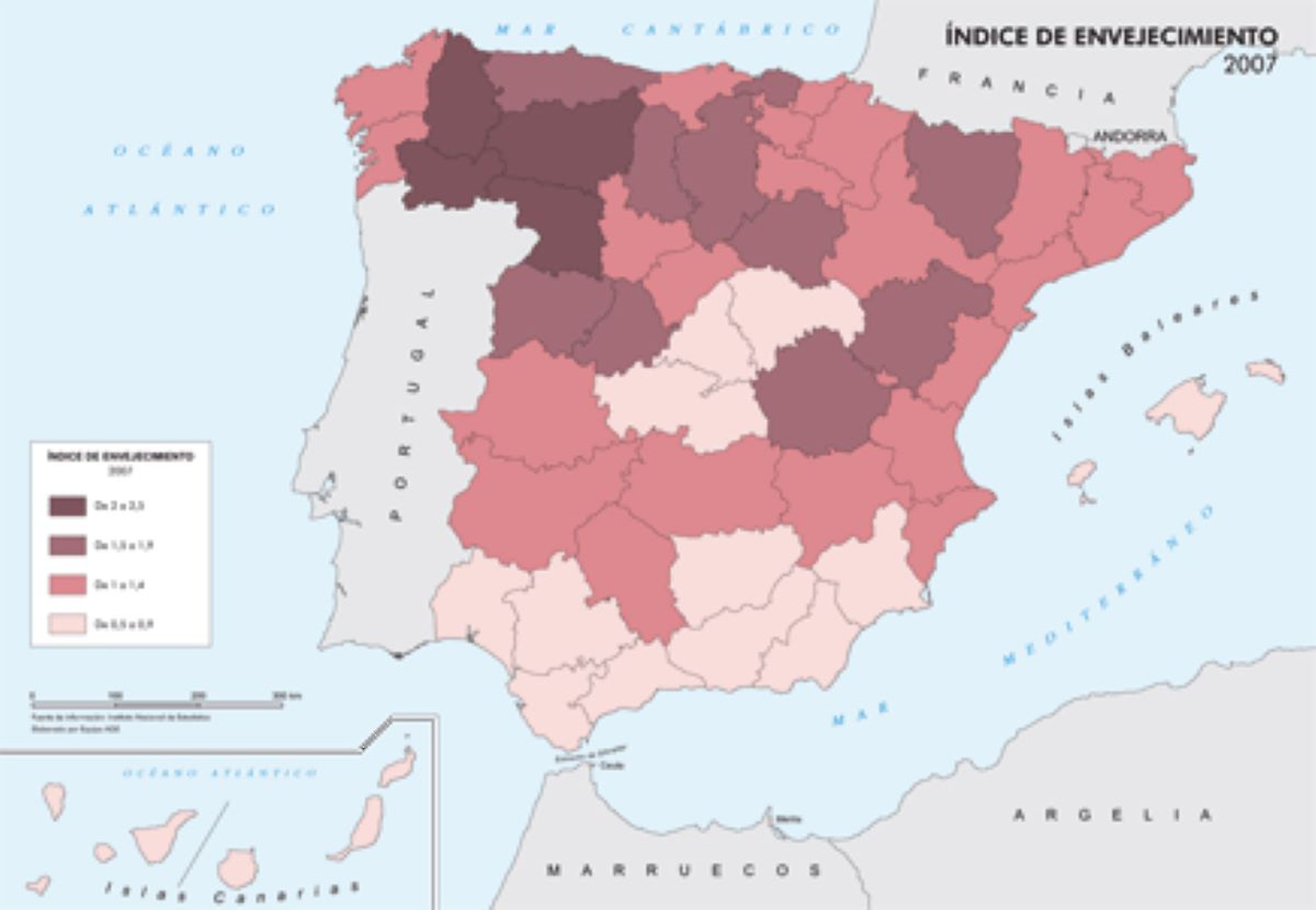 El mapa del envejecimiento en España