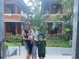 Melissa Noble and her kids in Bali in 2023.