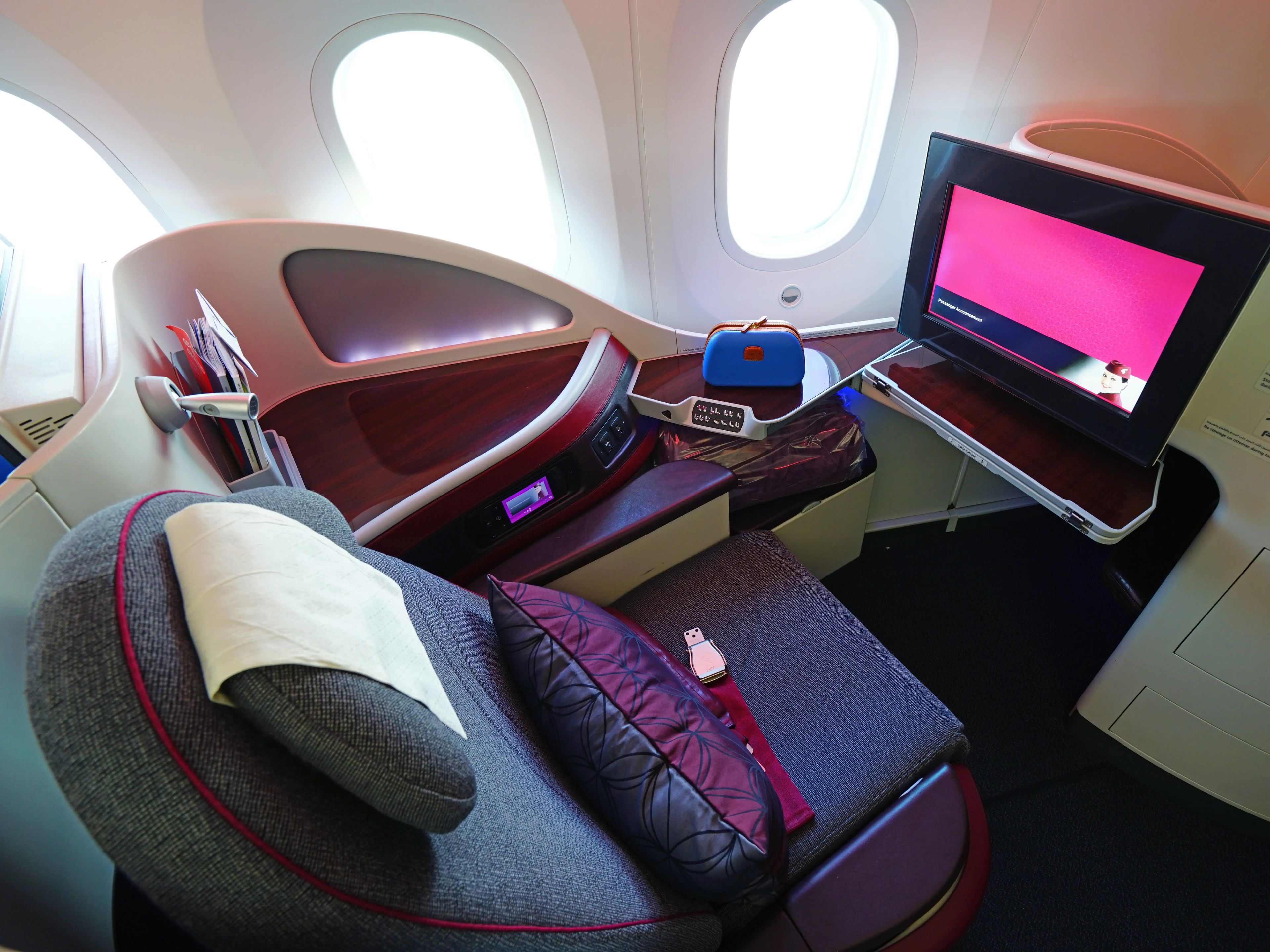 Qatar Airlines first class cabin.