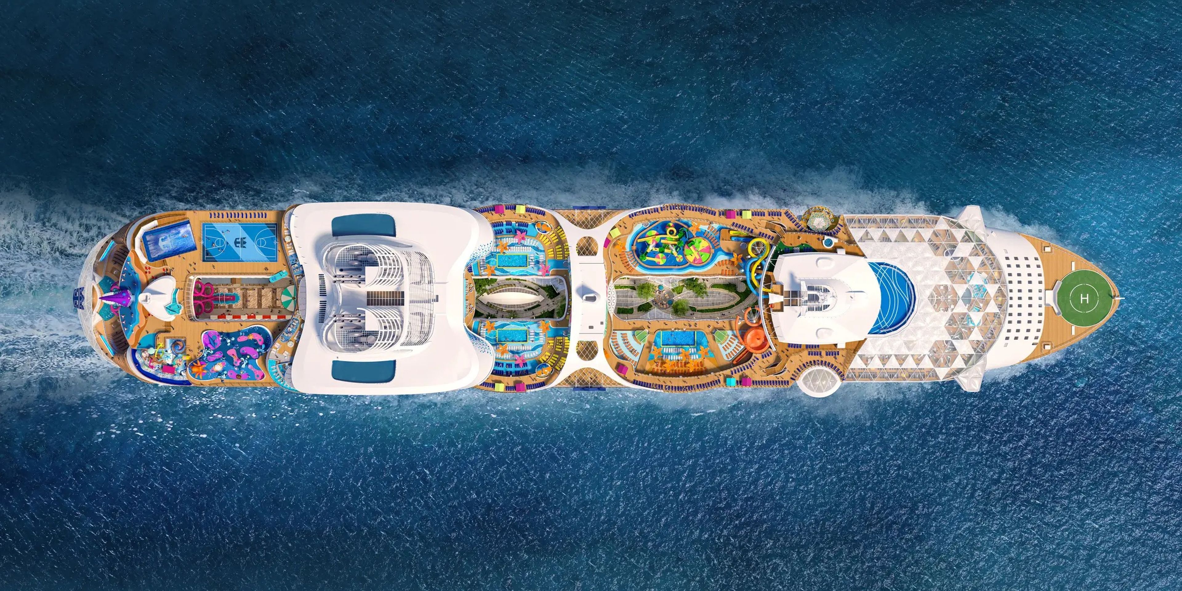 Royal Caribbean afirma que el Utopia of the Seas, mostrado en un render, se unirá a su flota en julio.
