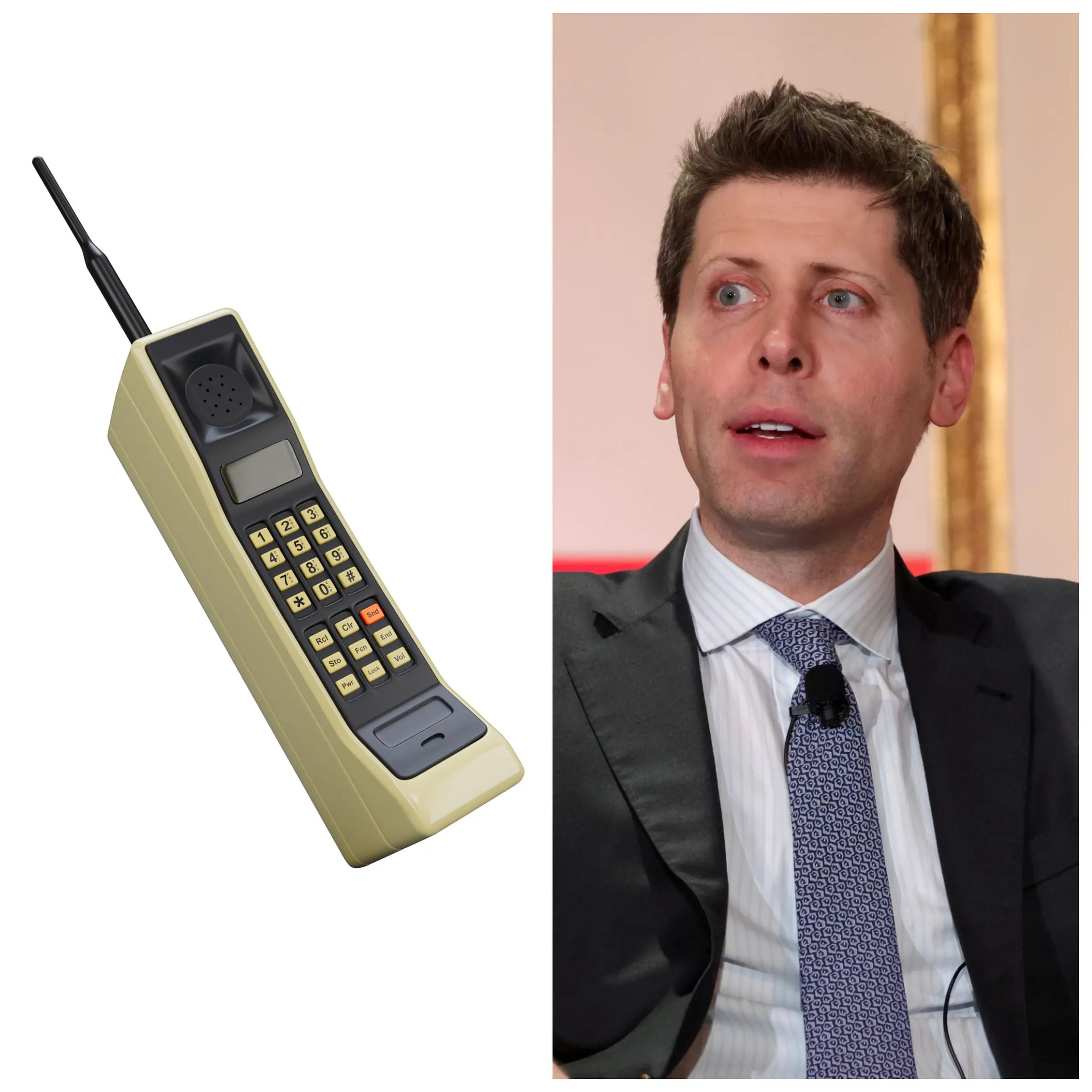 Retro cellphone next to Sam Altman on stage at A Year In TIME at The Plaza Hotel in New York City.