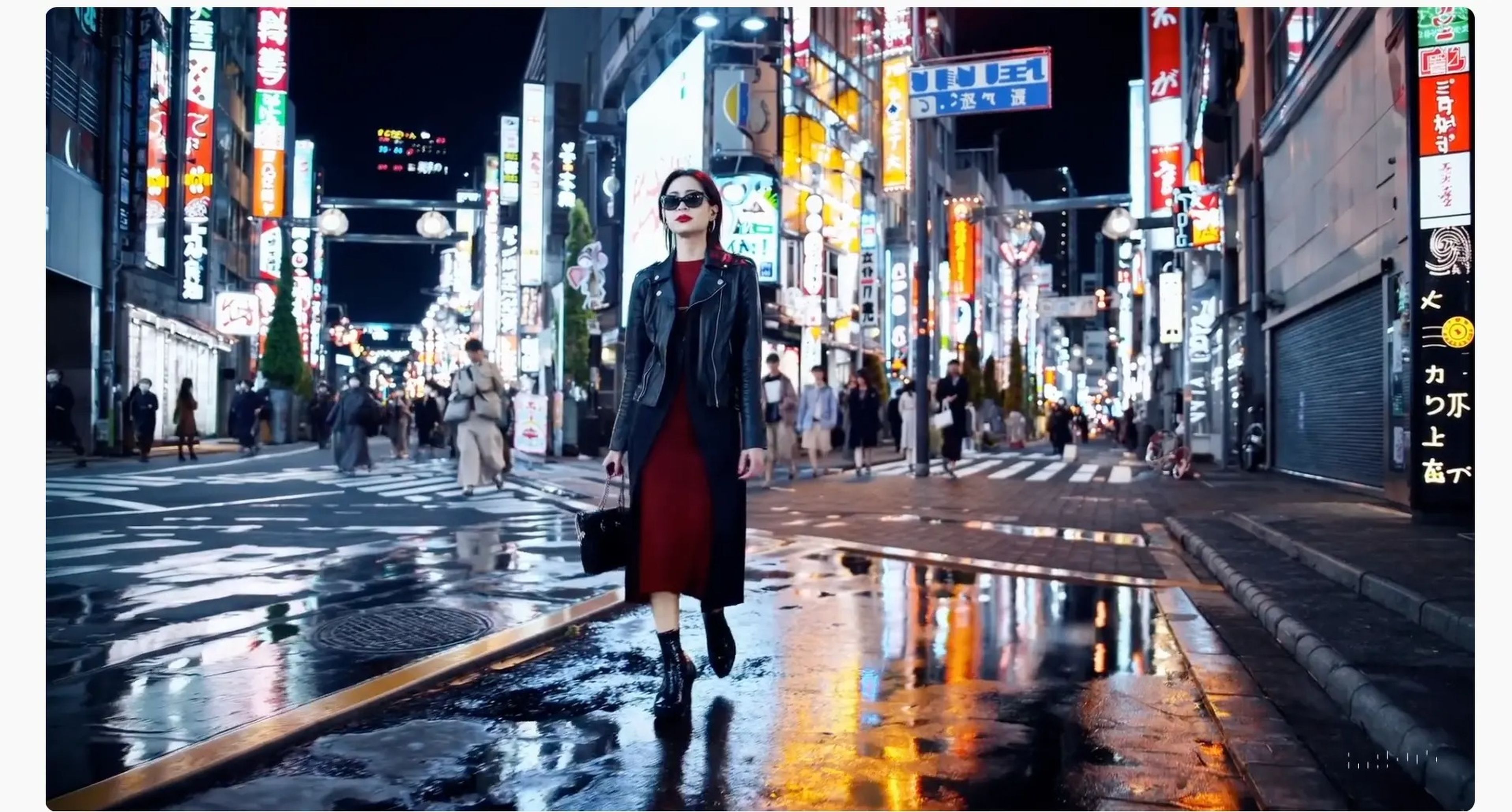 Un vídeo generado por Sora muestra a una mujer pavoneándose por las calles de Tokio, Japón.