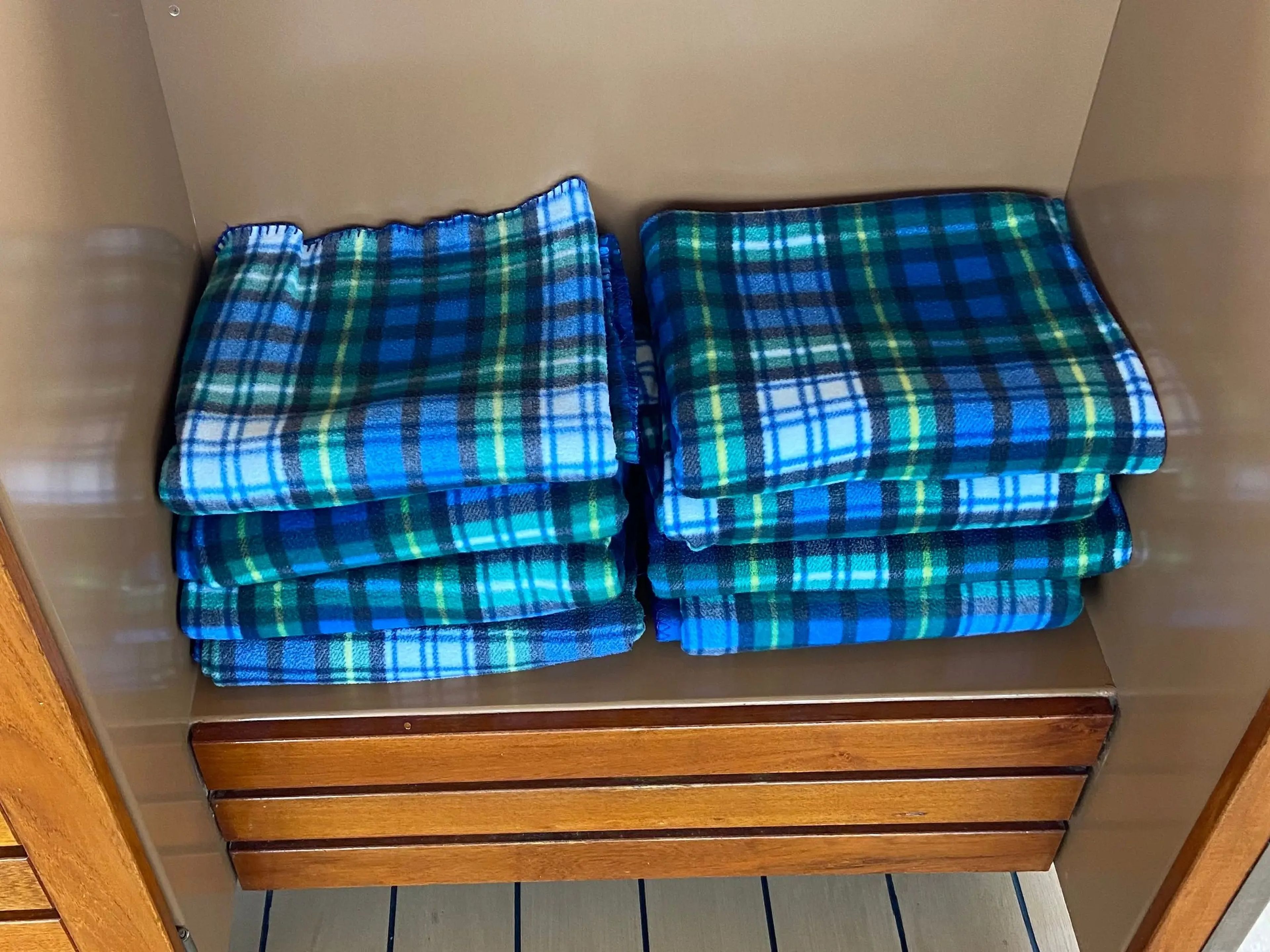 stack of blankets on a cruise ship