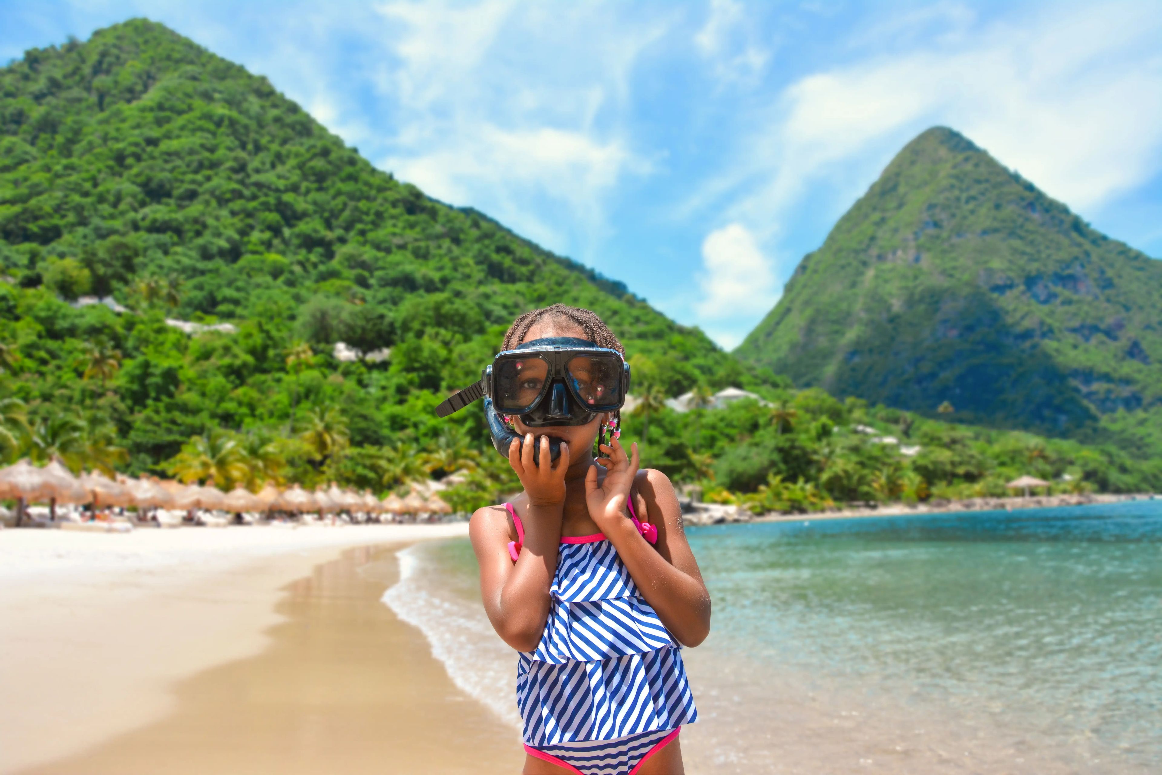 Taryn White's daughter snorkeling at Sugar Beach in St. Lucia.