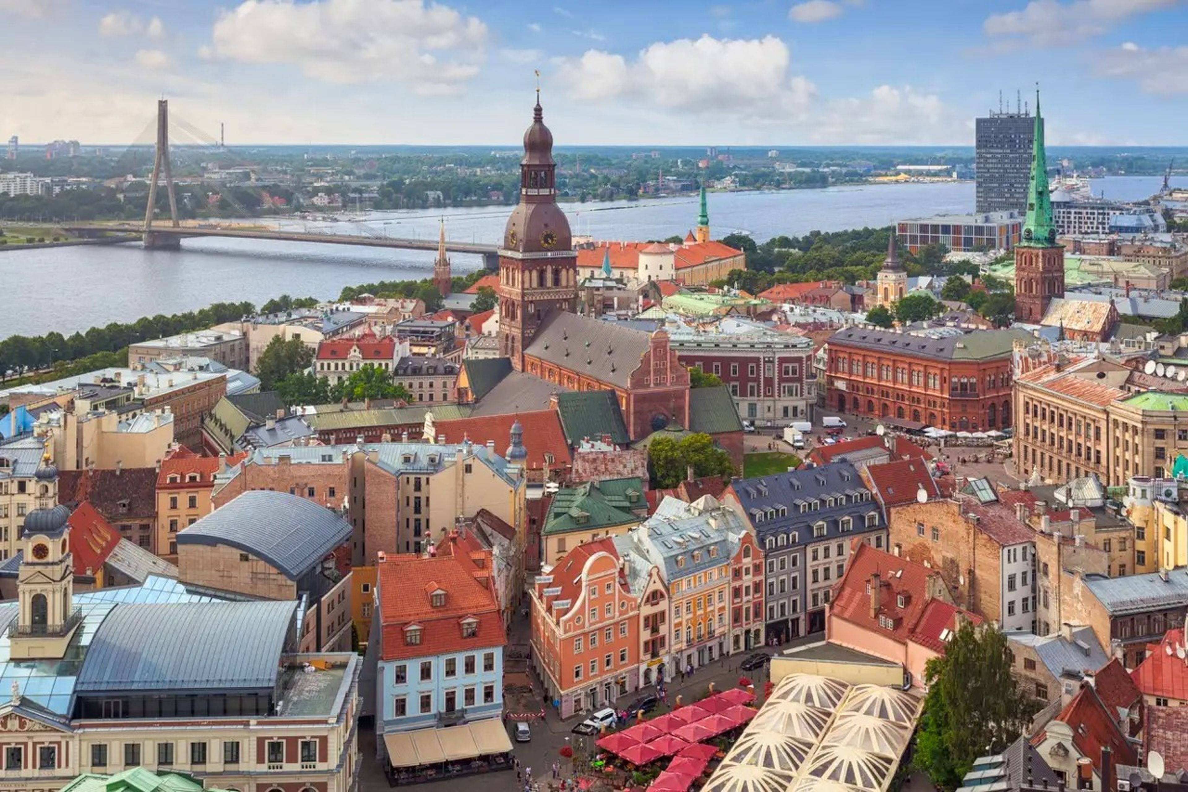Bird's eye view of the old-world skyline of Riga, Latvia