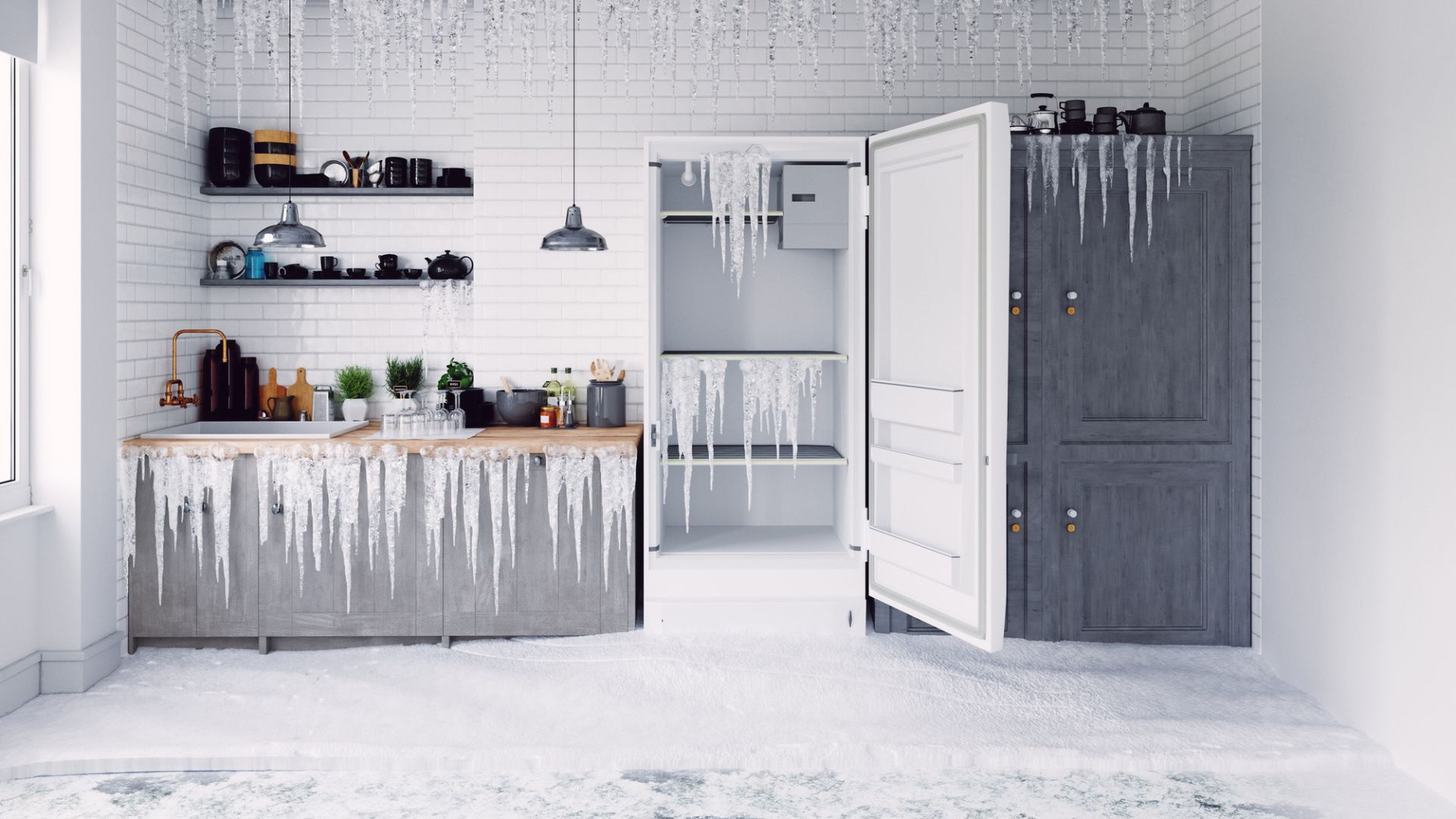 Una cocina totalmente congelada.