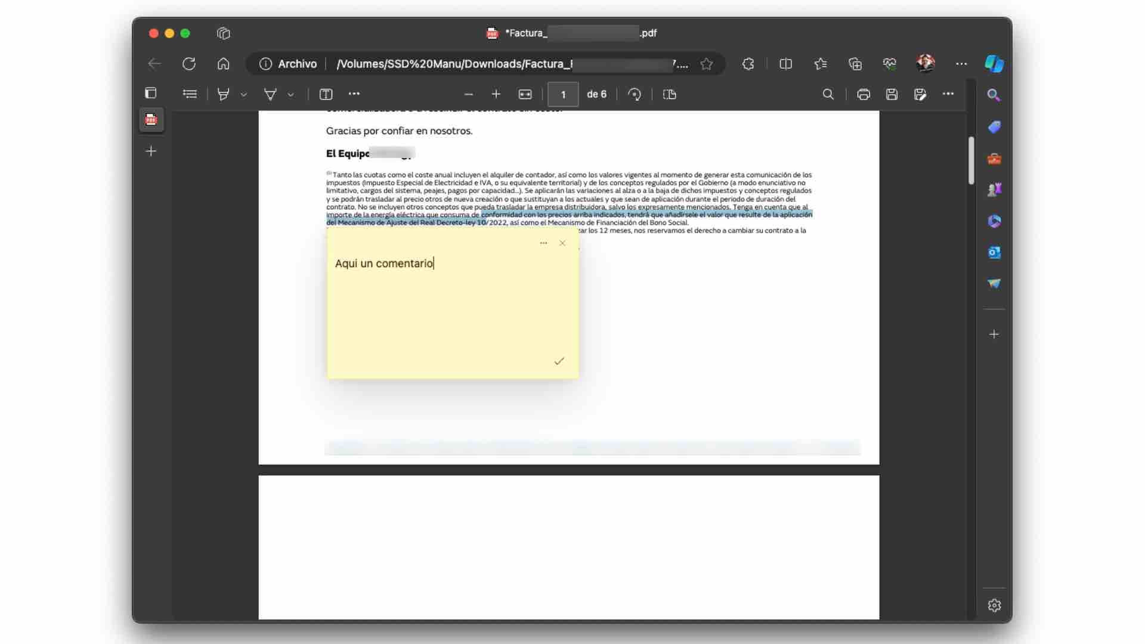 Comentar PDF Edge