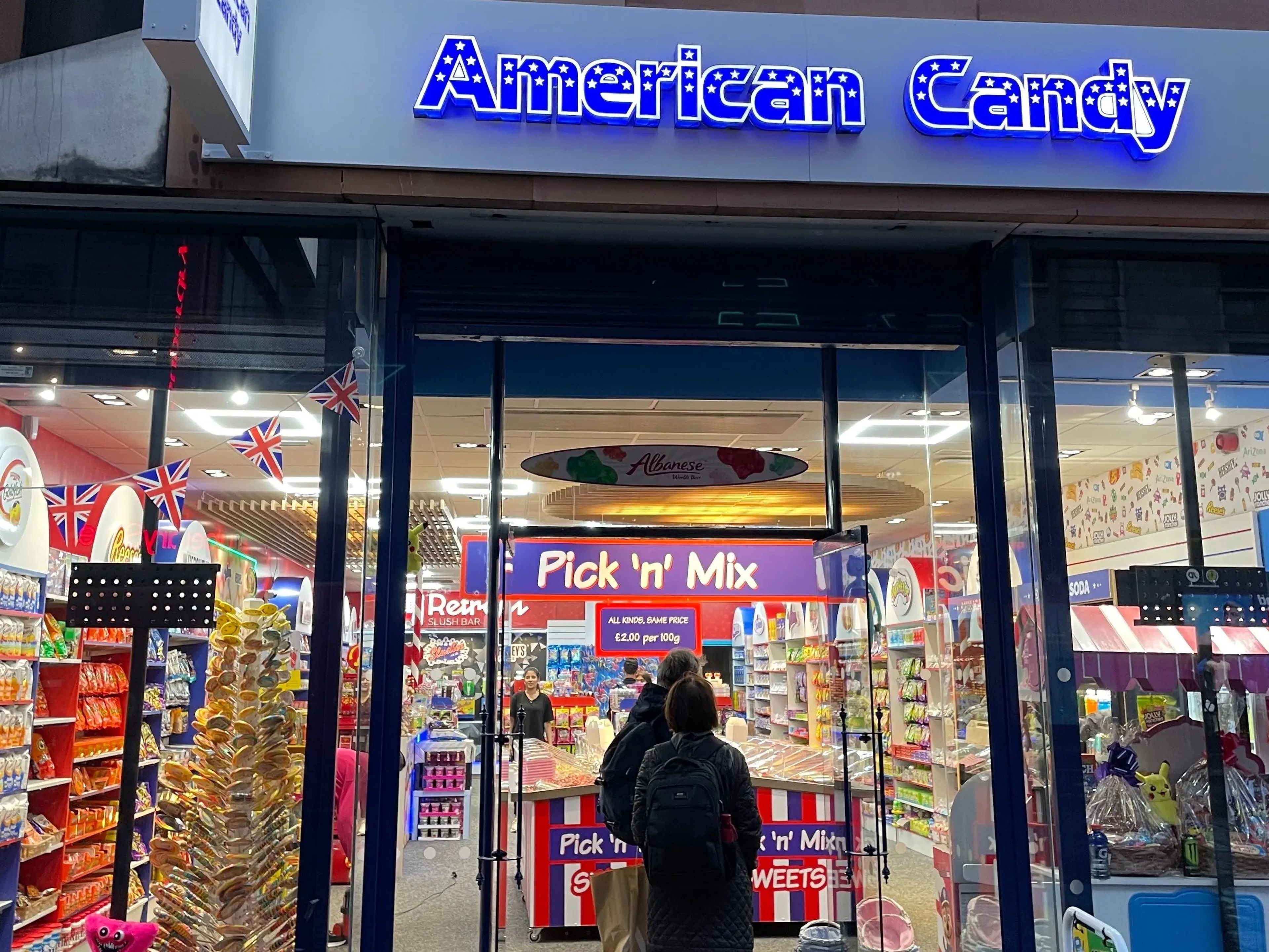 external shot of an american candy stores in europe