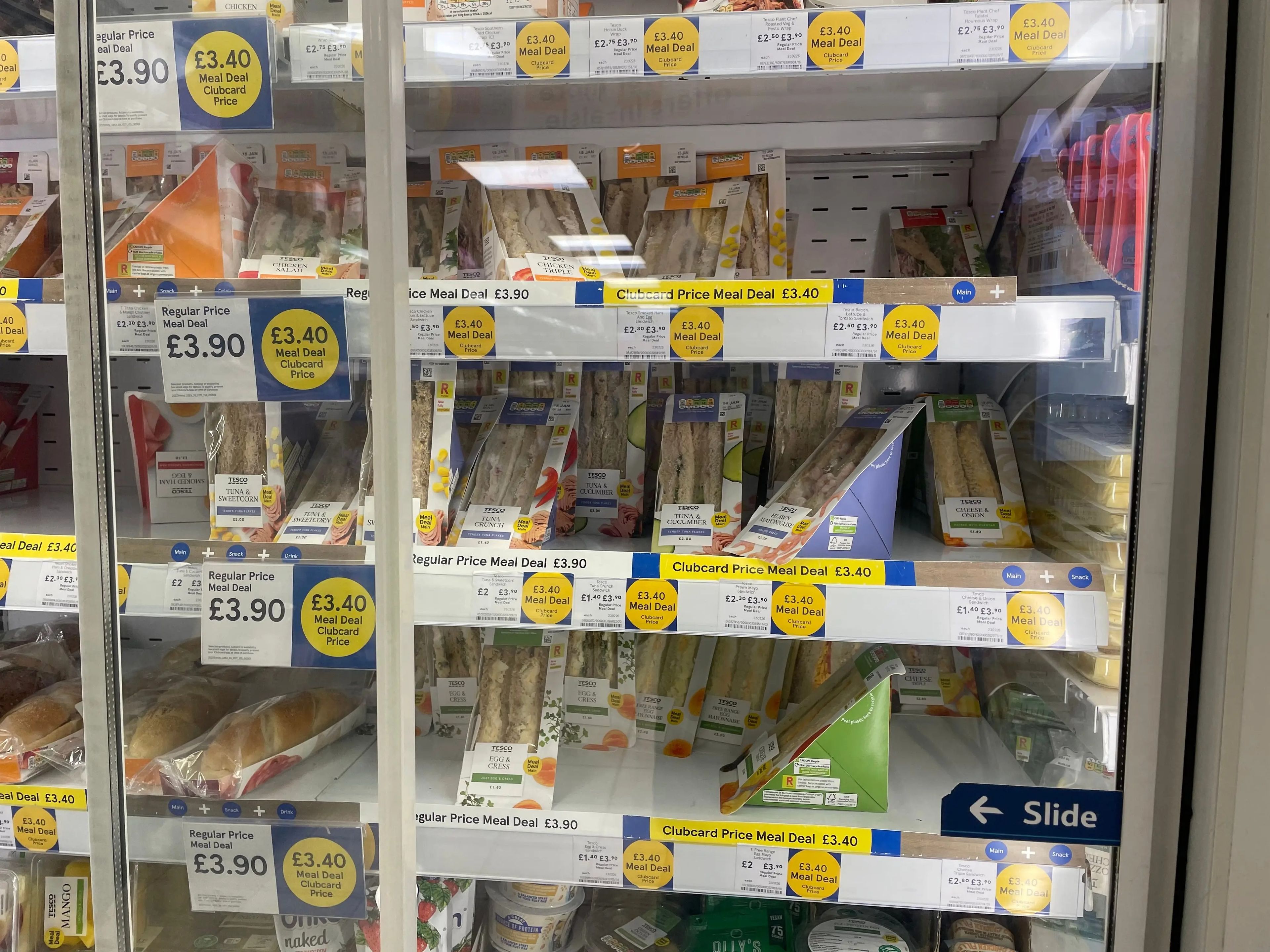 fridge full of meal deals at UK tesco