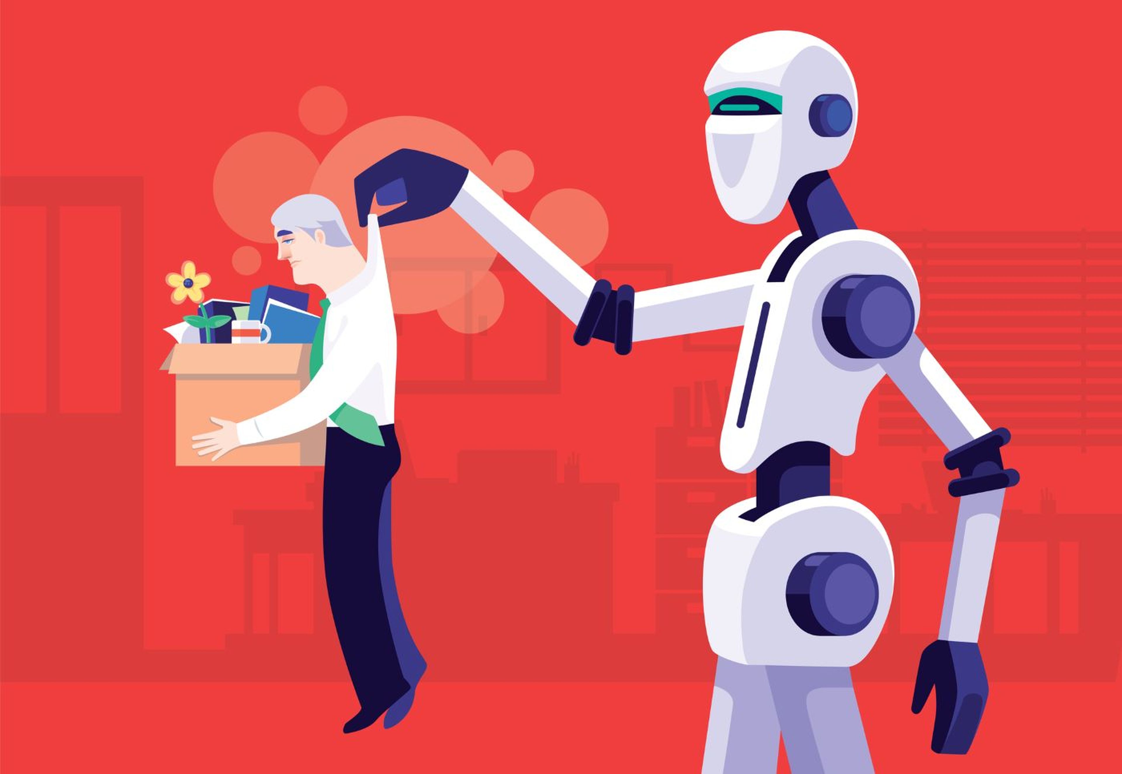 IA destruye empleo, robot despide a trabajador