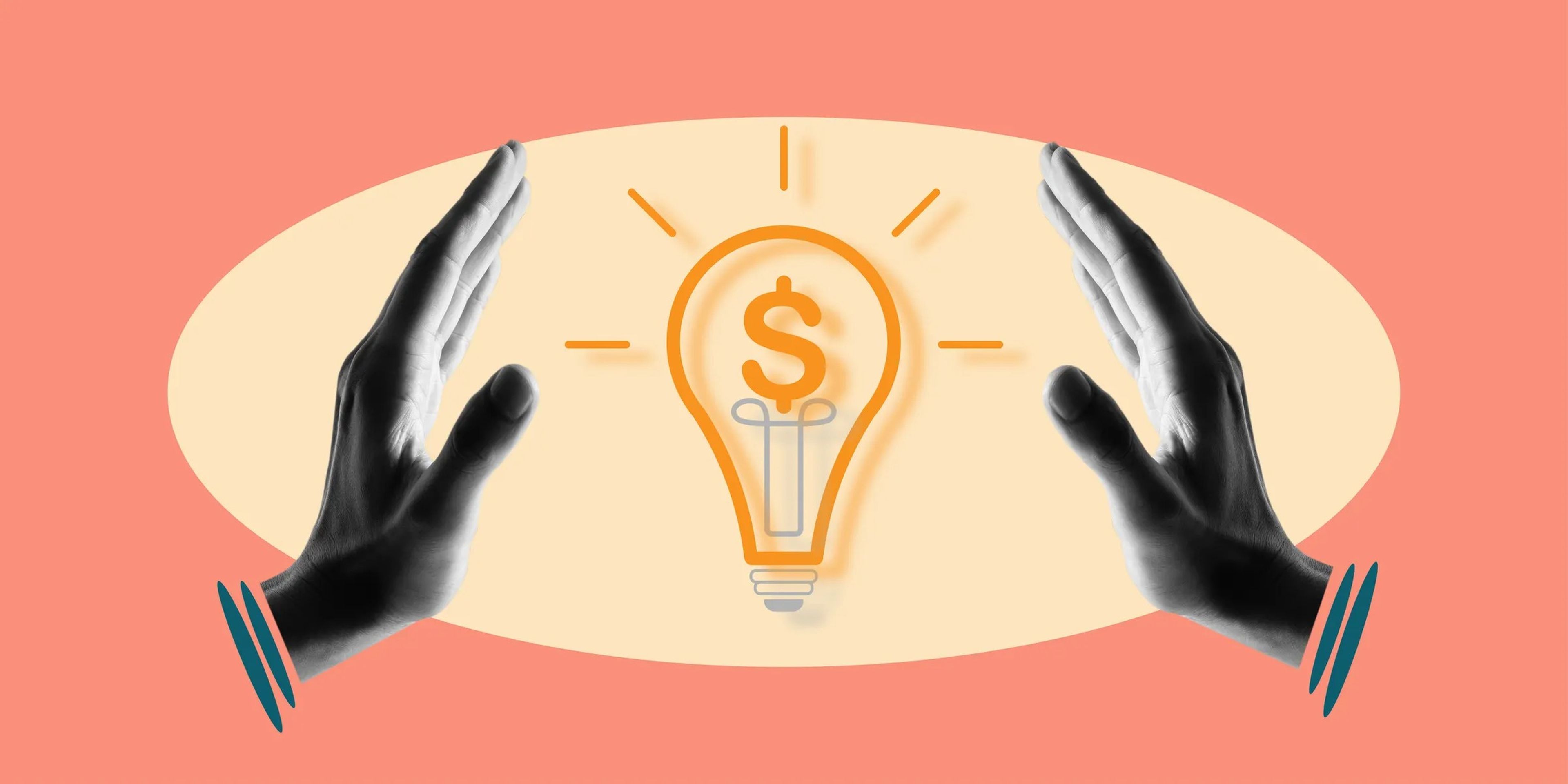 An illustration of hands around a light bulb marked with a dollar sign