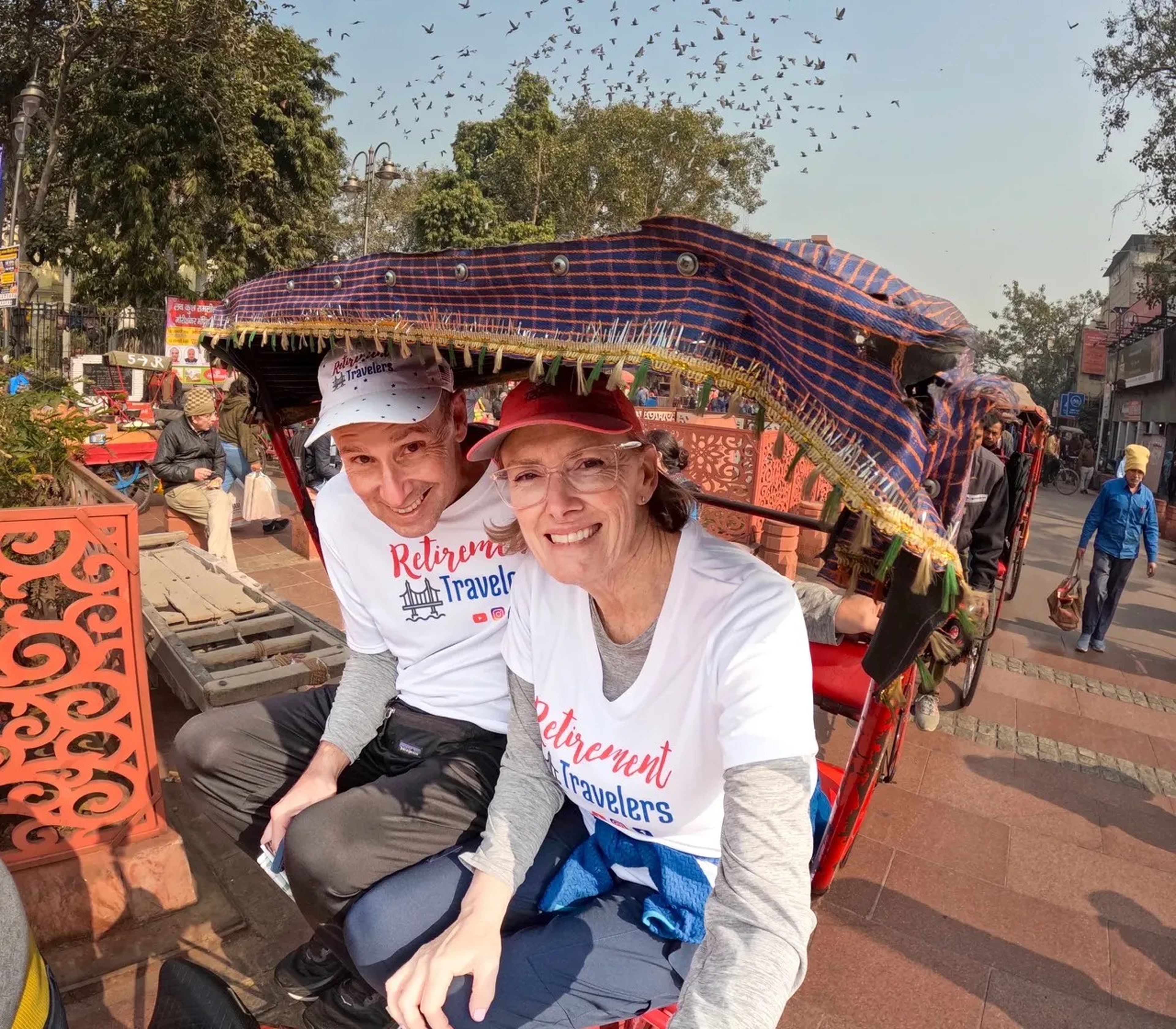 John and Beverly Martin on a rickshaw in India