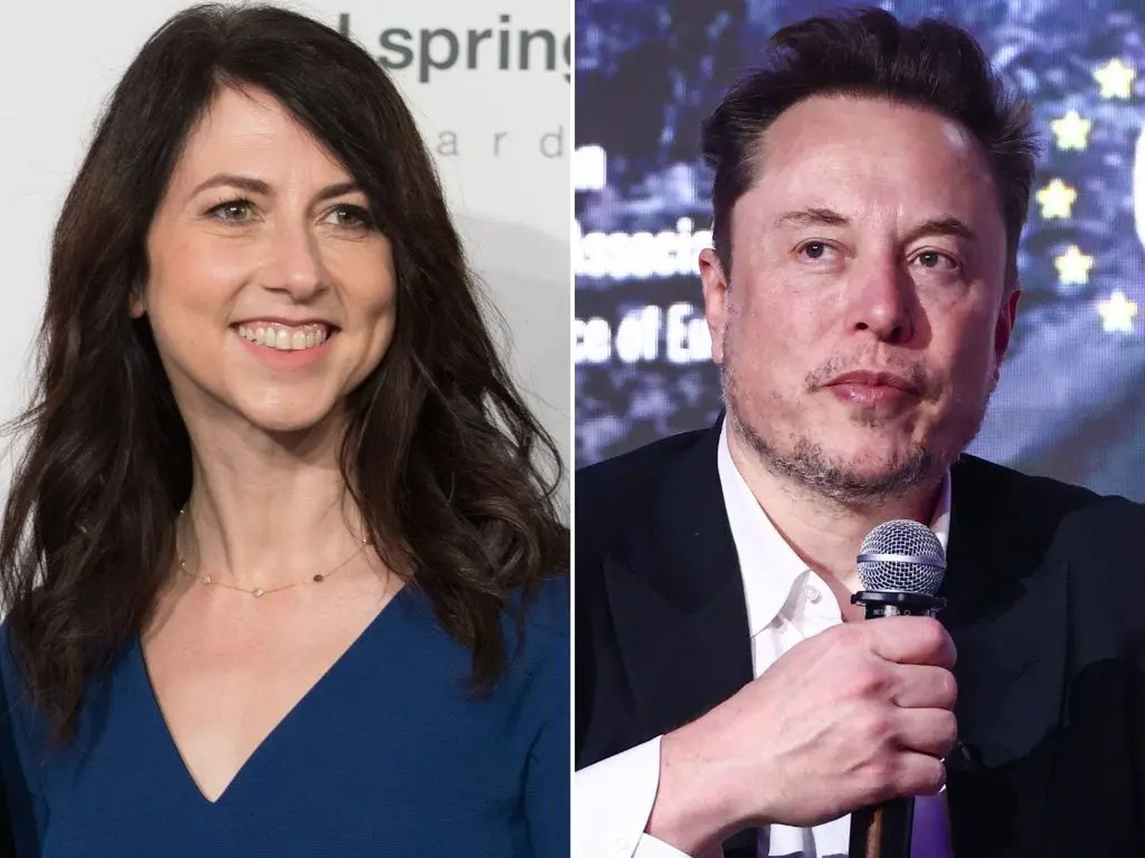 MacKenzie Scott, exmujer de Jeff Bezos, y Elon Musk, CEO de Tesla. 