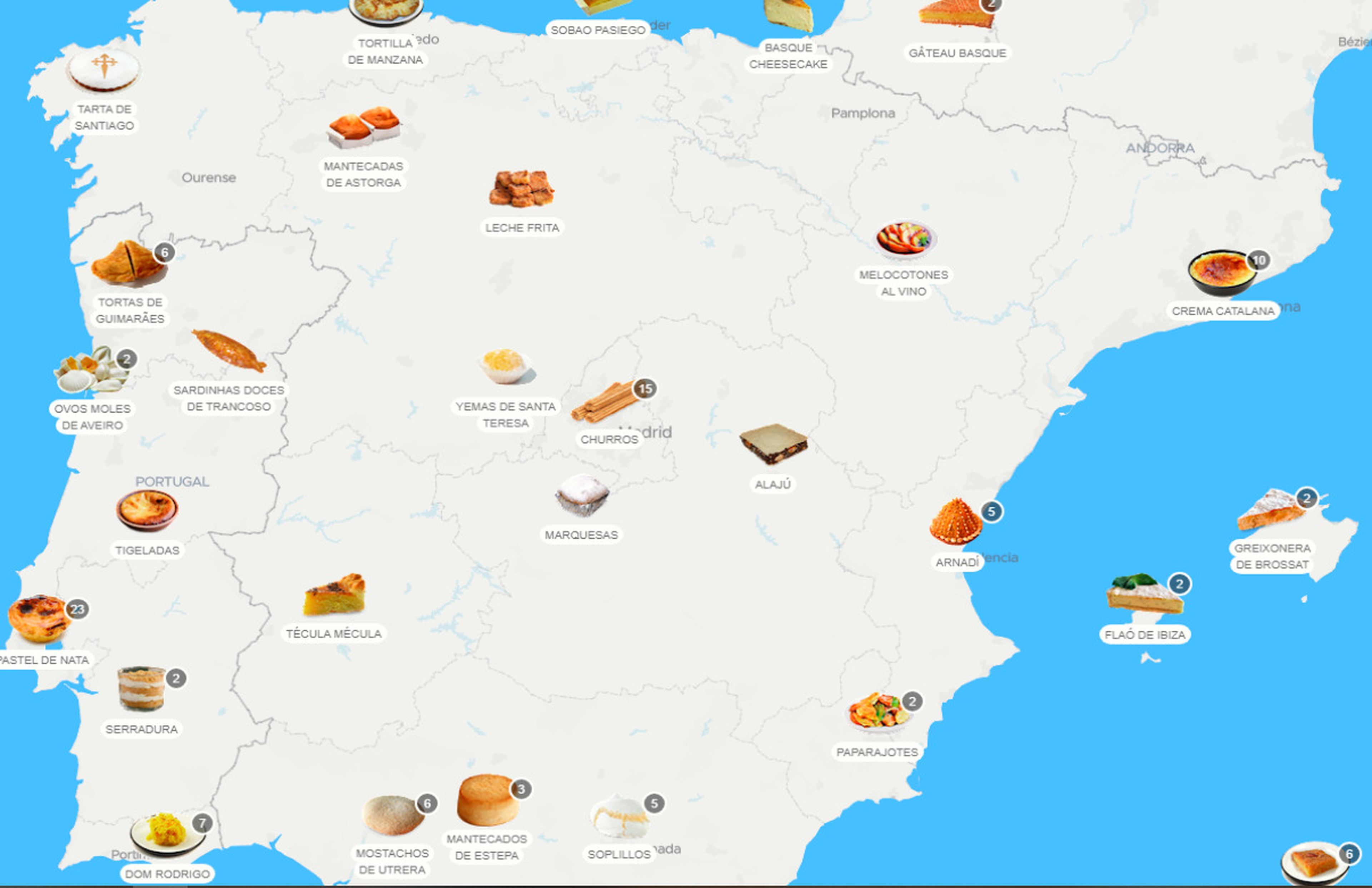 El mapa con los mejores postres de España