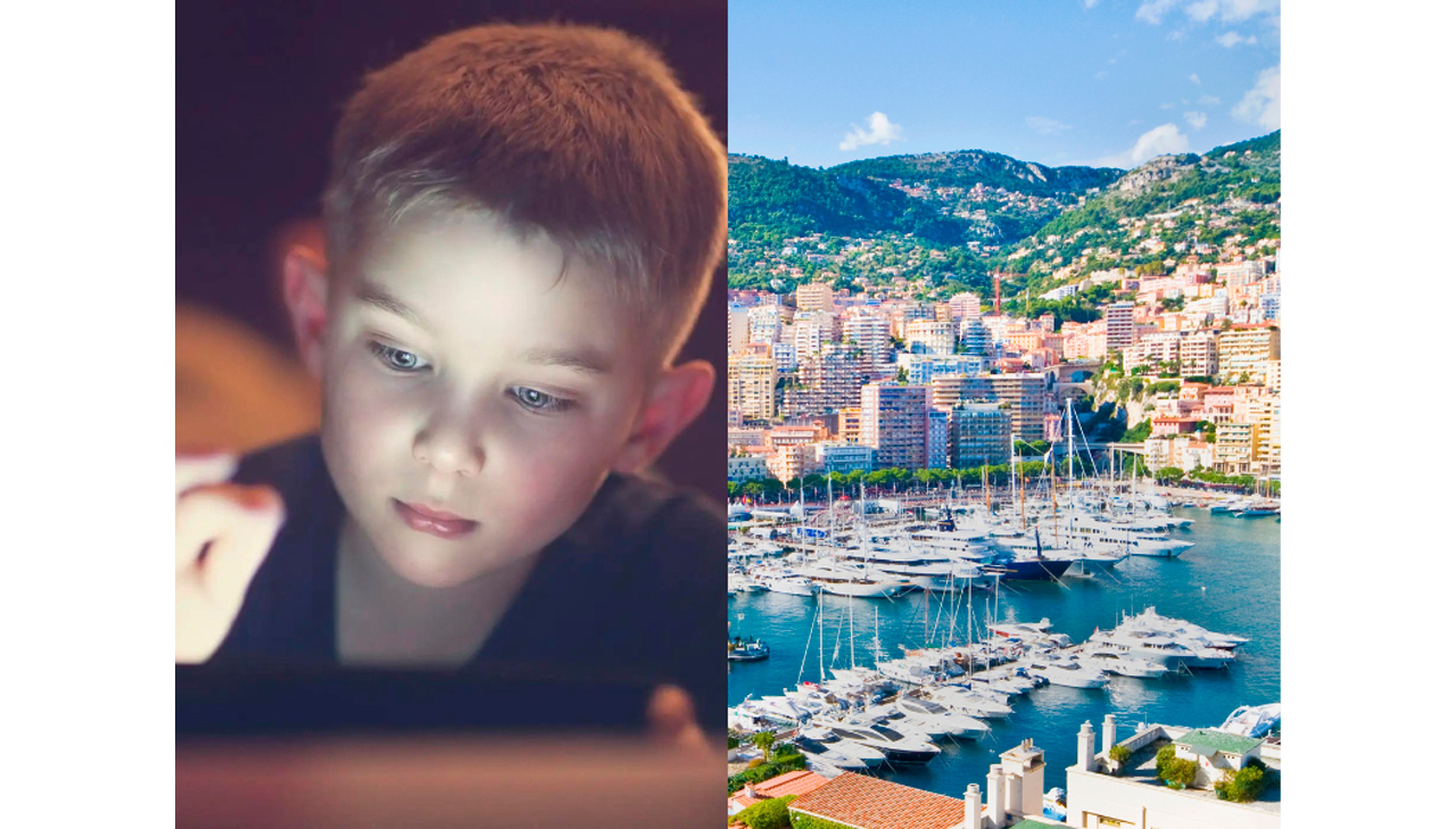 Niño con una tablet y el Puerto de Mónaco.