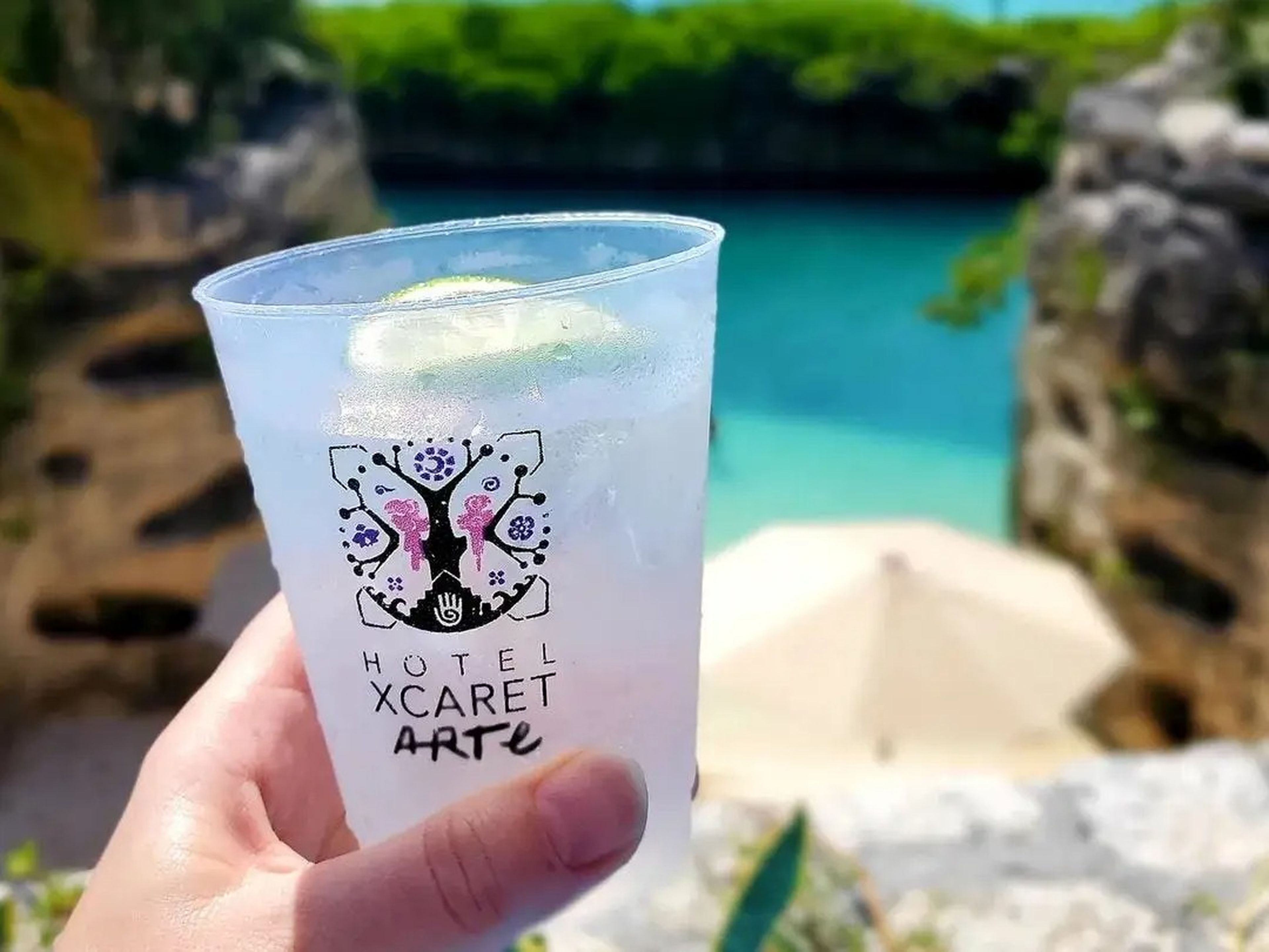 Reusable plastic cups at Hotel Xcaret Arte Mexico
